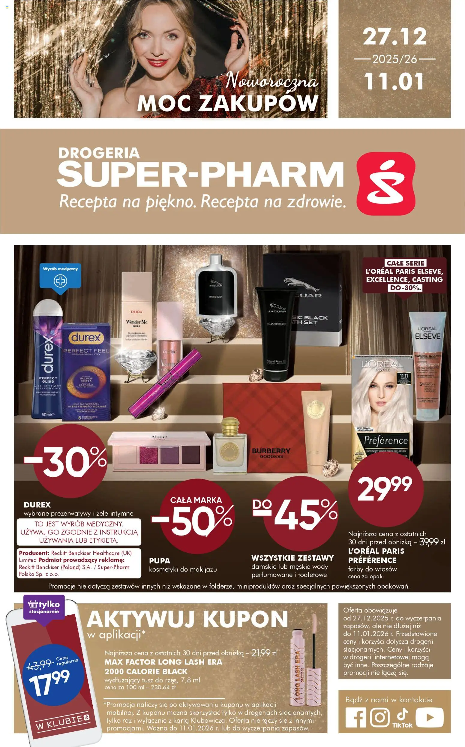 Pogląd gazetki "Gazetka" ze sklepu Super-pharm ważnej od 27.12.2025 - Drogeria, Kosmetyki, Durex, Farby do włosów, Prezerwatywy, Karta, Żel intymny, Kosmetyki do makijażu