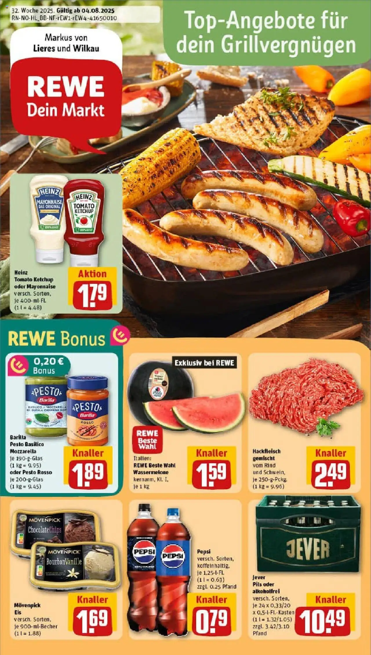 REWE Prospekt ab 03.08.2025 nächste Woche - Prospekt Bad Oldesloe - Mozzarella, Jever, Mayonnaise, Barilla, Pepsi, Barilla pesto, Movenpick eis, Pils