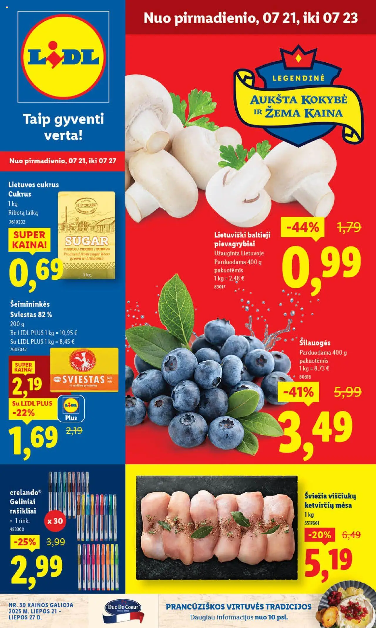 LIDL leidinys galioja nuo 2025.07.21 – puslapio numeris 1 - Šilauogės, Cukrus, Sviestas, Pievagrybiai