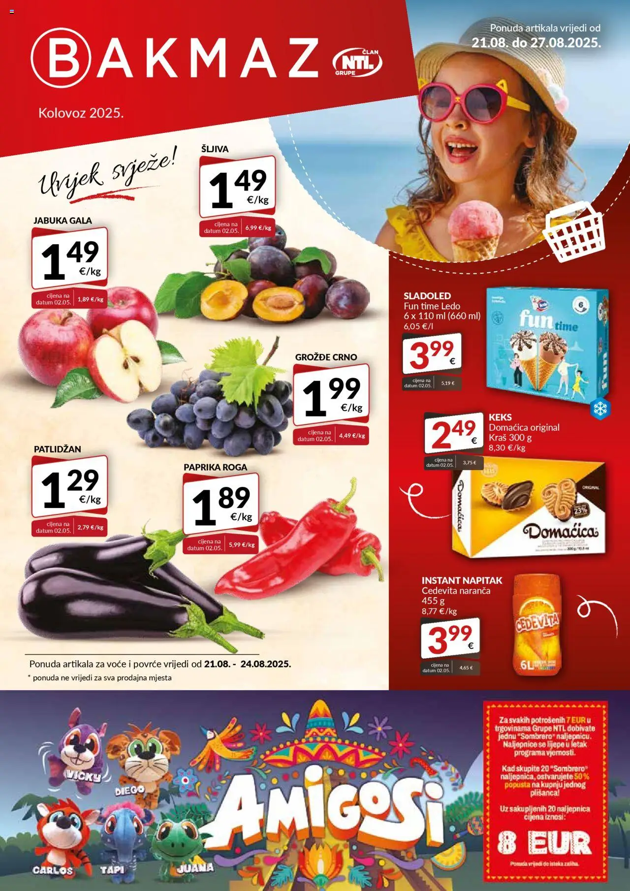 Bakmaz aktualni Katalog vrijedi od 18.08.2025 - tjedna akcija broj stranice 1 - Sladoled, Jabuka, Paprika, Povrće, Keks, Patlidžan, Domacica, Napitak