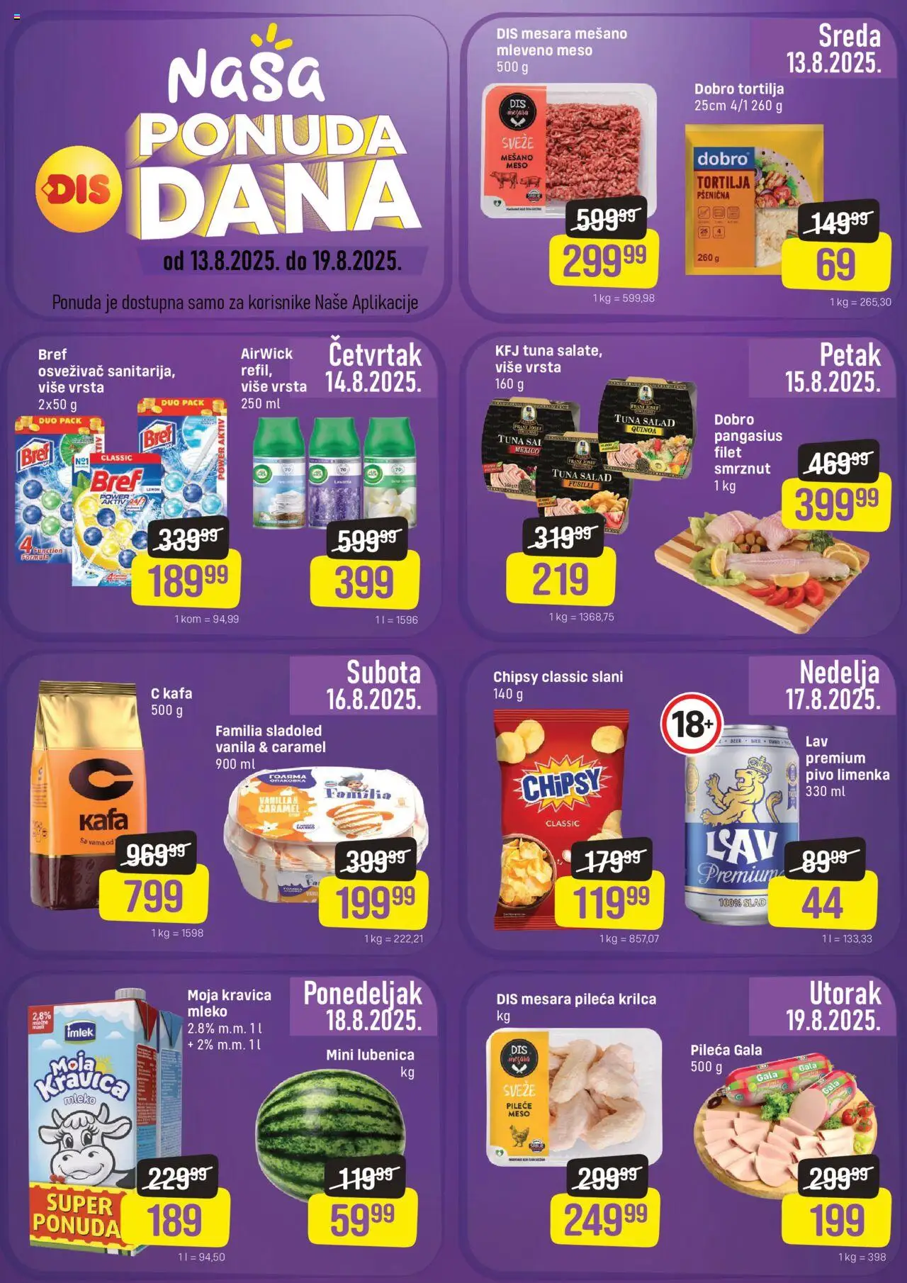 DIS katalog važi od 13.08.2025 - stranica 1 - Sladoled, Kafa, Lubenica, Pivo, Tuna, Vanila, Mleko, Bref