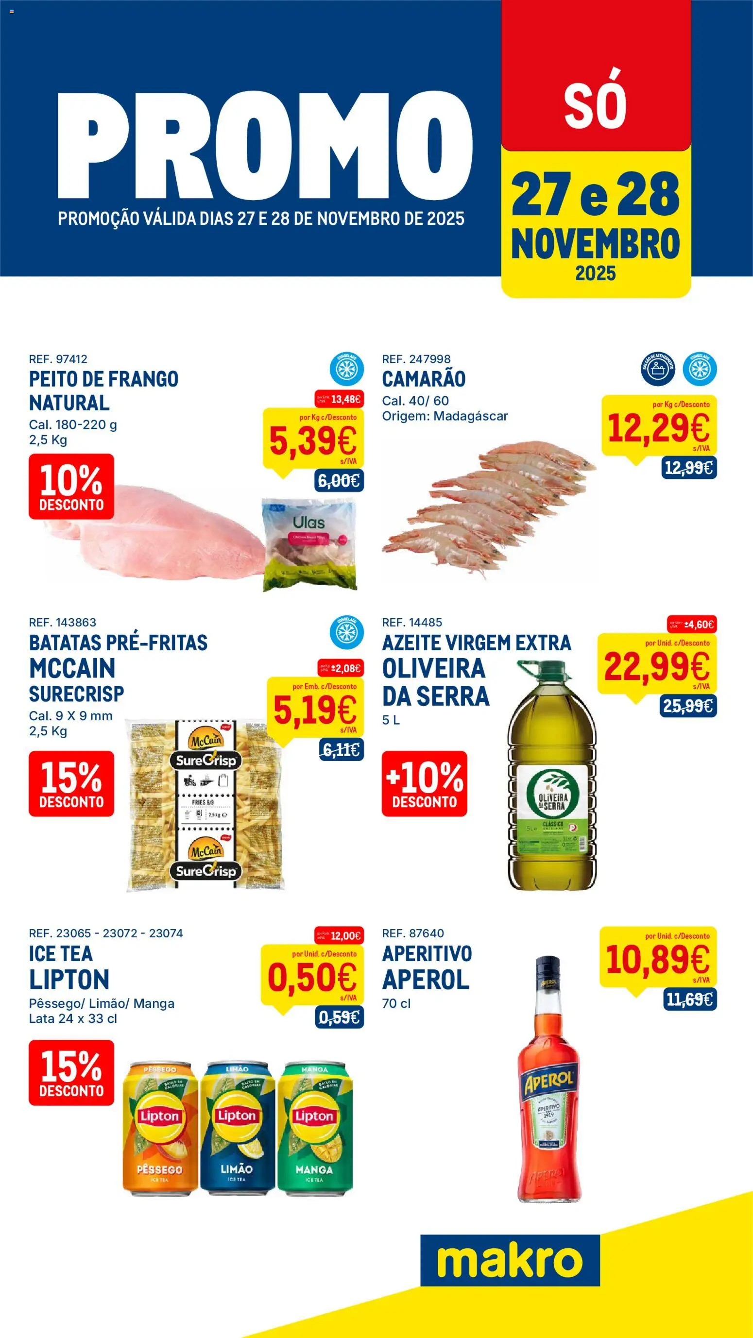 Pré-visualização do folheto da loja Makro válida a partir de 27/11/2025 - Azeite, Frango, Manga, Aperol, Batatas, Camarão, Peito de frango, Azeite virgem extra