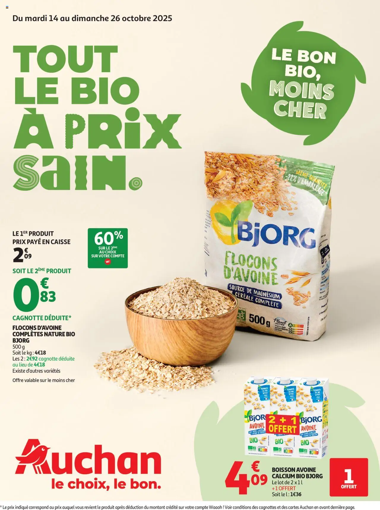 Auchan shop Tout le bio à prix sain geldig vanaf 14/10/2025 - Paginanummer 1