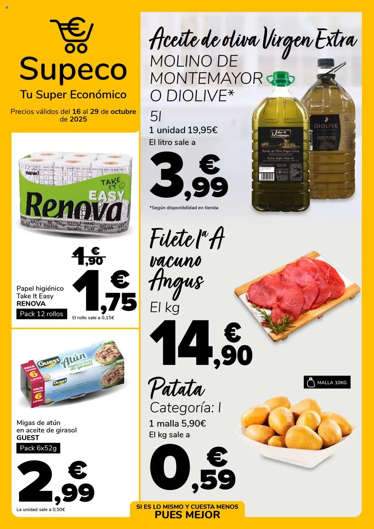 Vista previa del folleto de la tienda Supeco válido desde el 16/10/2025 - Aceite de oliva, Aceite, Aceite de oliva virgen extra, Atún, Papel higienico, Aceite de girasol, Filete