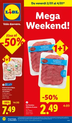Anteprima dell'opuscolo Volantino Mega Weekend dal negozio Lidl valido da 02/01/2026