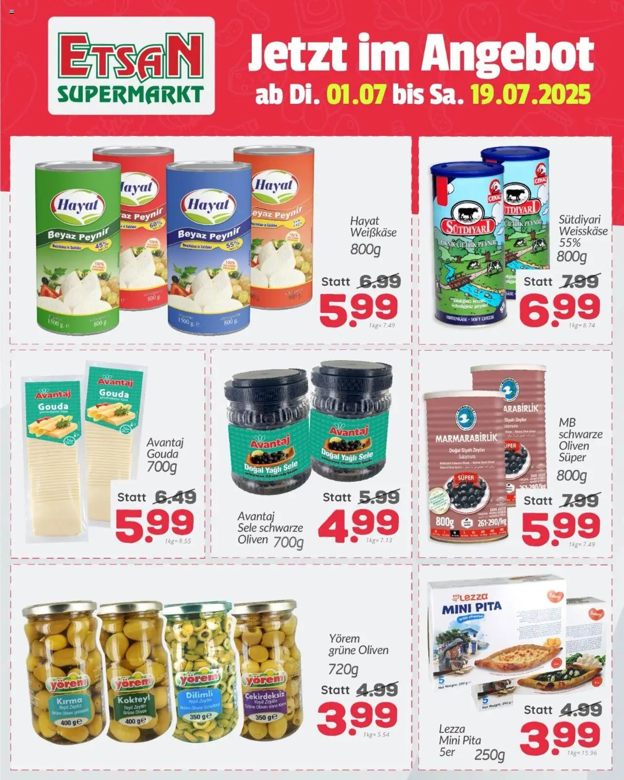  ETSAN Flugblatt ab (01.07.2025 - 19.07.2025) - Seite 1 - Oliven, Weißkäse
