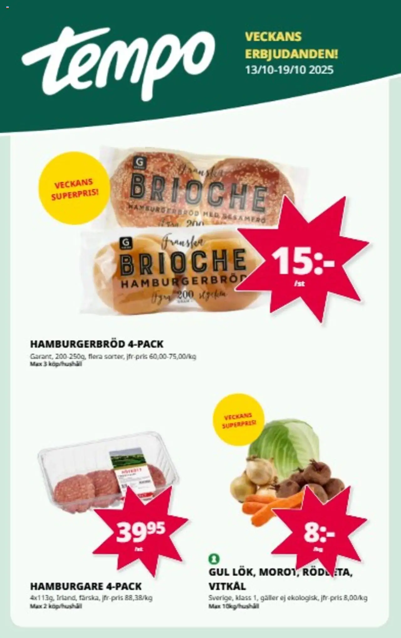 Aktuella reklamblad Tempo är giltig 13/10 2025 > Veckans Erbjudanden gäller från 13/10/2025 till 19/10/2025 sidnummer 1