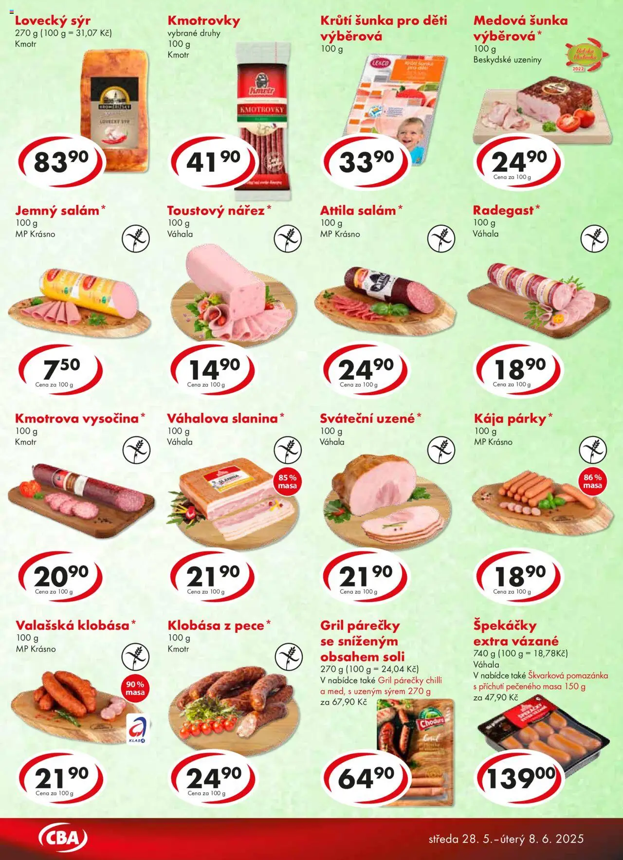  CBA Leták (28.05.2025 - 08.06.2025) - strana 3 - Sýr, Gril, Pomazánka, Vysočina, Salám, Párky, Slanina, Špekáčky