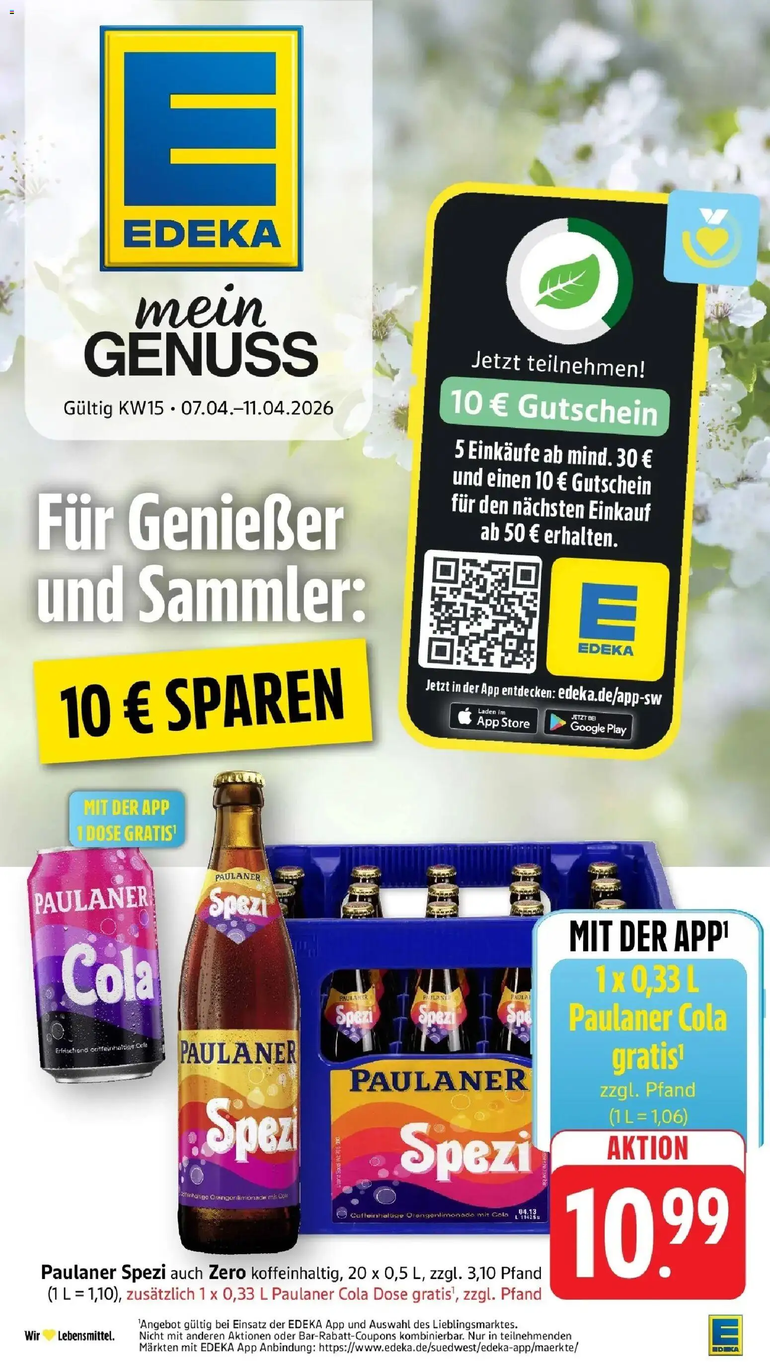 Vorschau von dem Prospekt des Geschäftes Edeka, gültig ab dem 05.04.2026 - Cola, Paulaner spezi, Paulaner