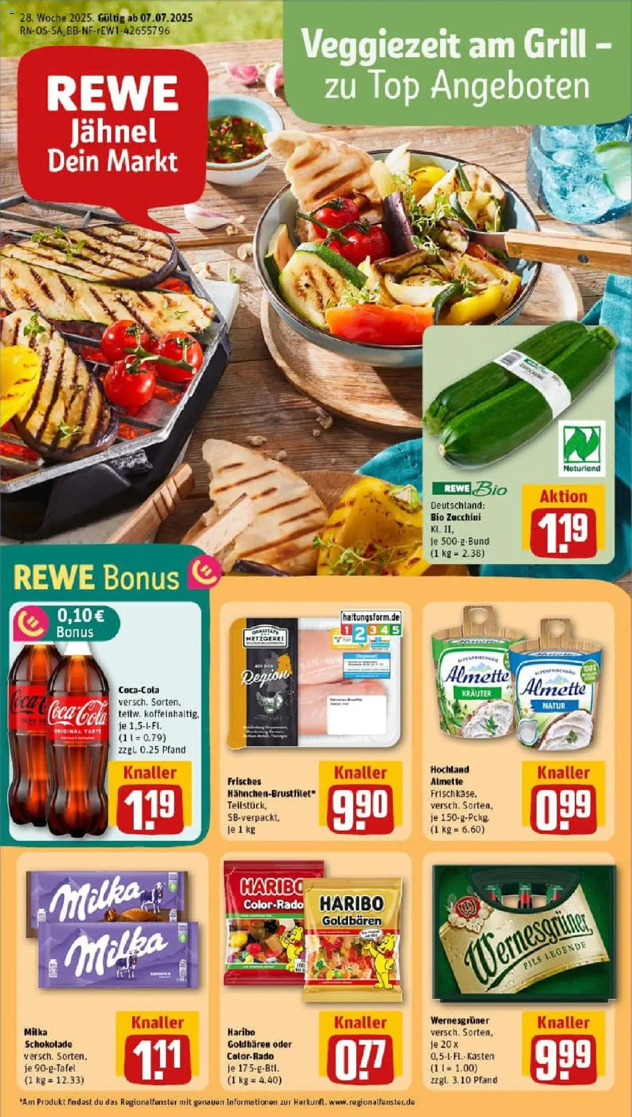 REWE Prospekt ab 06.07.2025 nächste Woche - Prospekt Jessen - Schokolade, Coca cola, Haribo, Grill, Cola, Milka schokolade, Milka, Almette