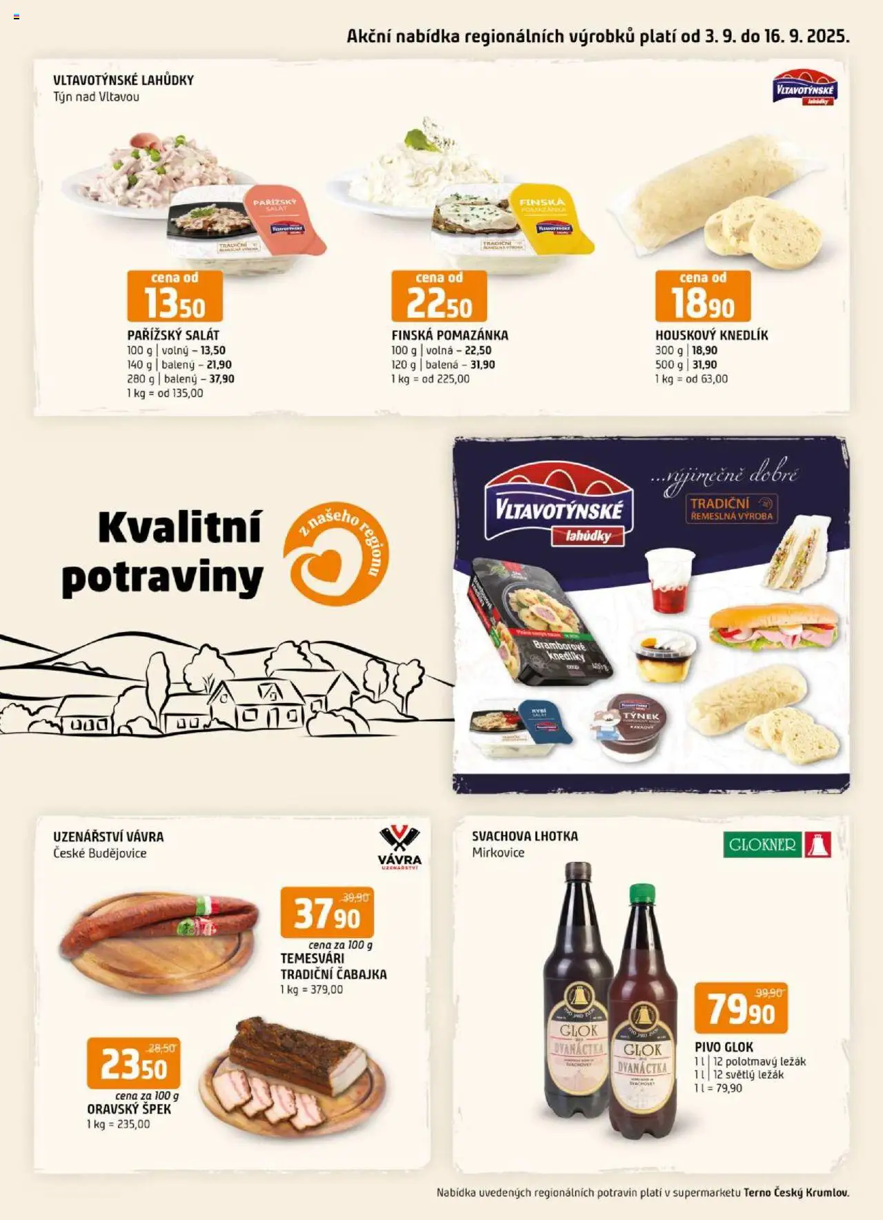  Terno Leták - Český Krumlov (03.09.2025 - 16.09.2025) - Potraviny, Pivo, Houskový knedlík, Salát, Knedlík, Pomazánka