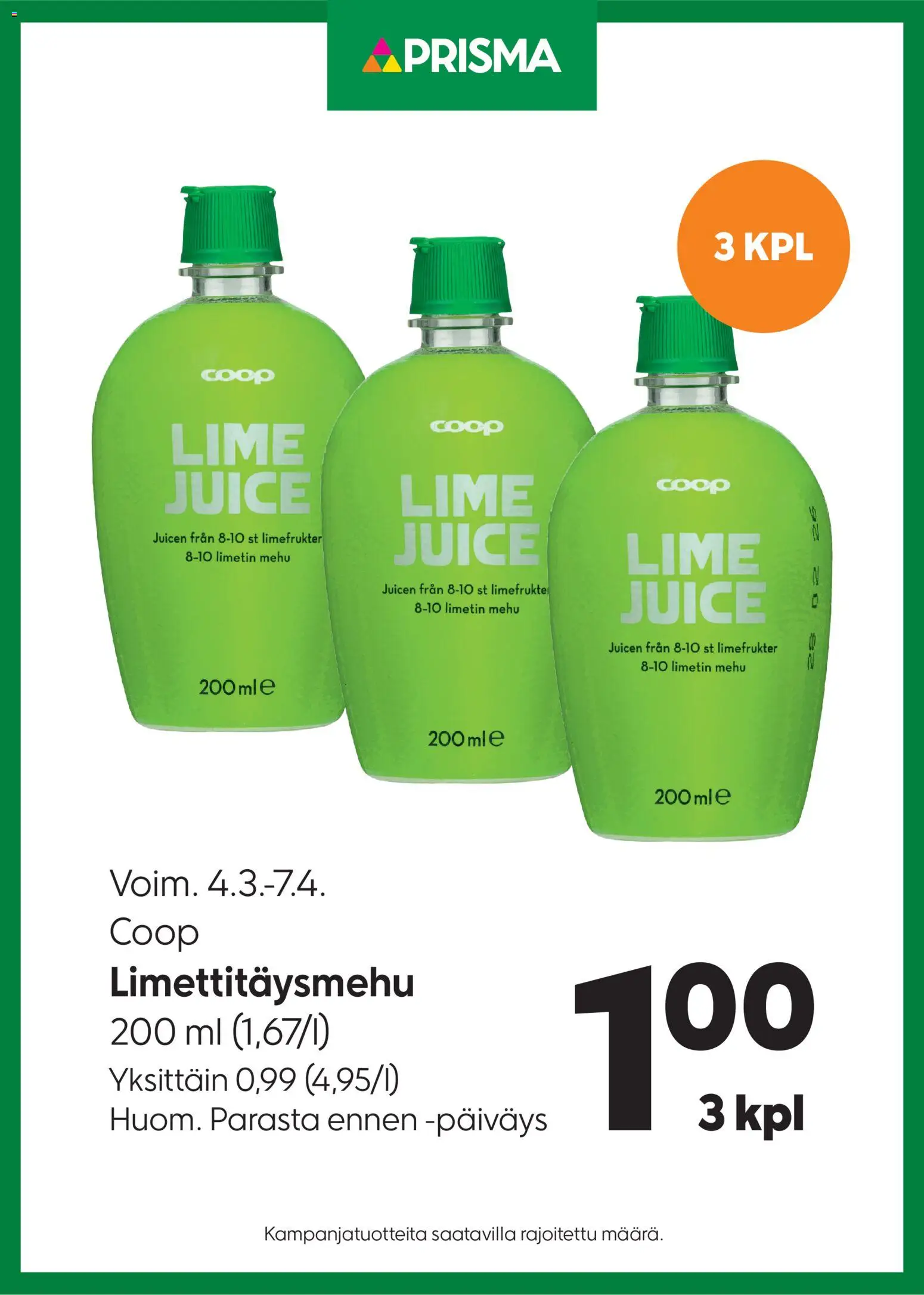 Kaupan Prisma Prisma tarjoukset Limettitäysmehu esikatselu, voimassa 04/03/2026