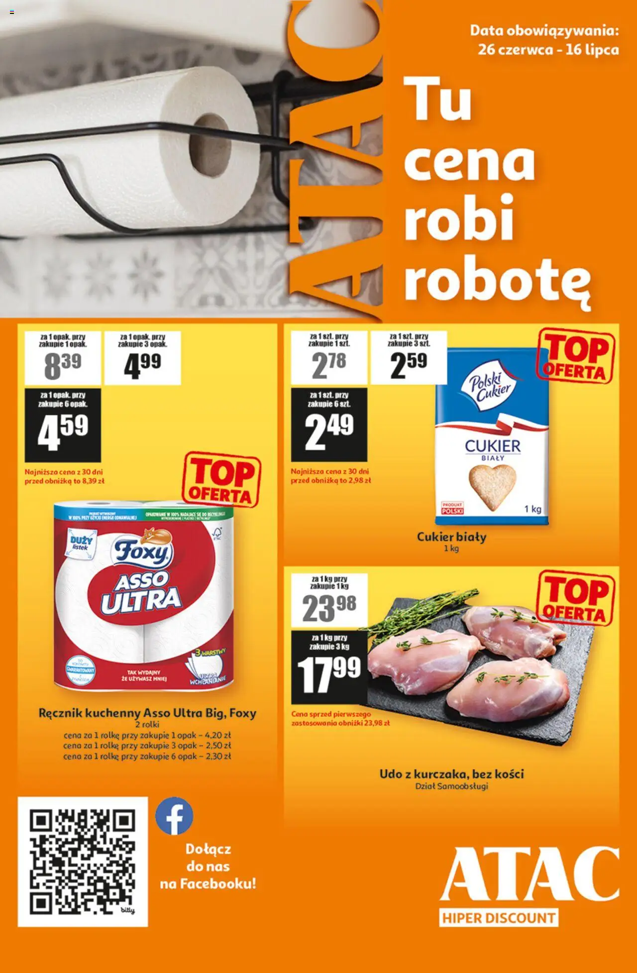 Auchan ATAC Hiper Discount od 26.06.2025 - Nowa Gazetka - Numer strony 1 - Rolki, Cukier, Cukier biały, Ręcznik kuchenny