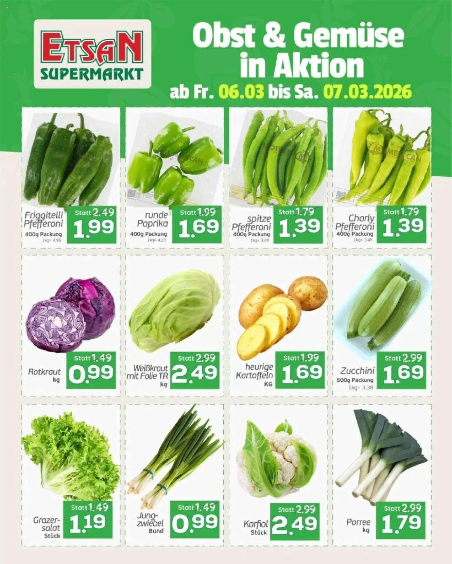 Vorschau der Angebote: ETSAN ETSAN Obst und Gemüse gültig ab 06.03.2026 - Zucchini, Gemüse, Salat, Obst, Kartoffeln