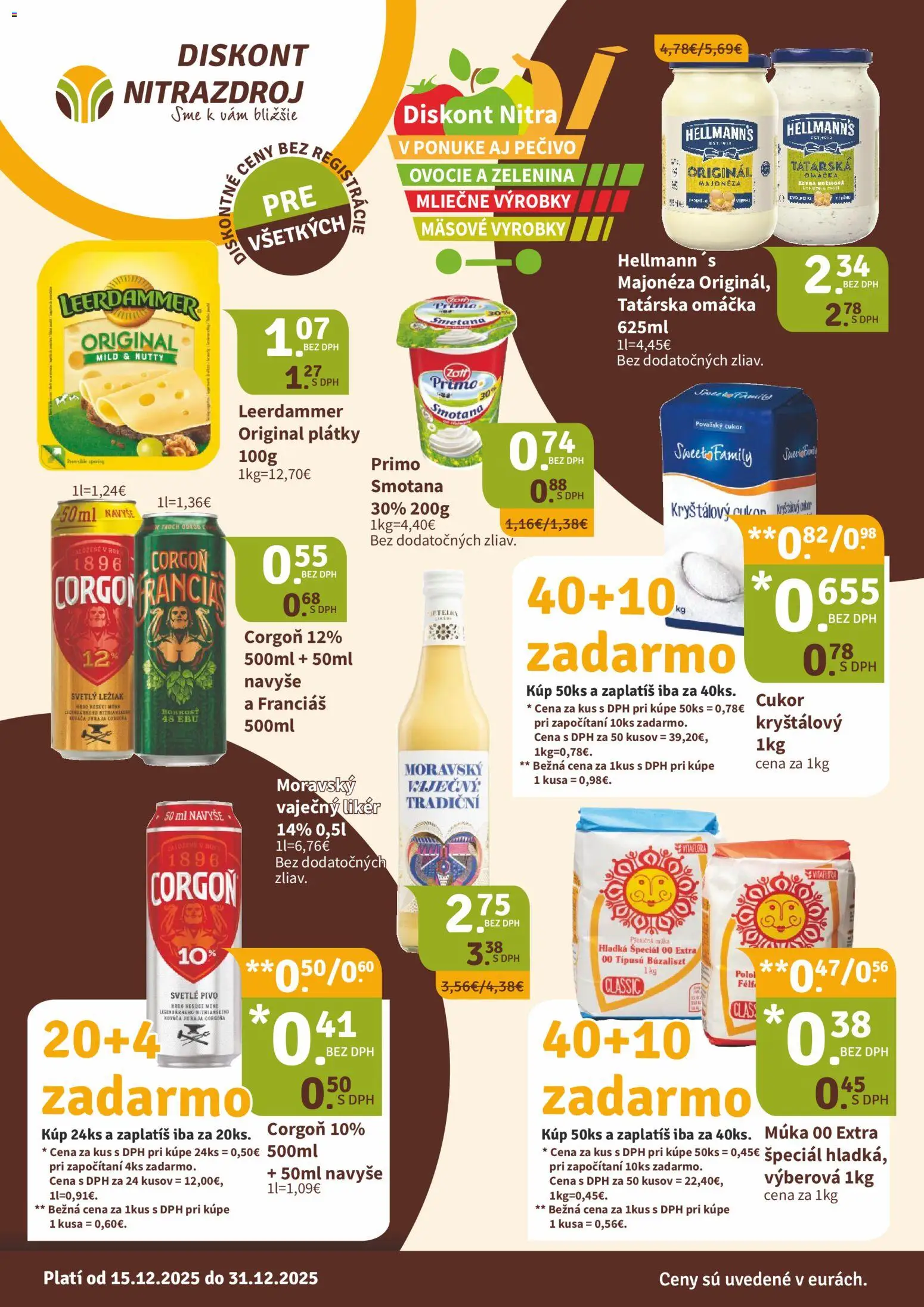 Náhľad Nitrazdroj letáku platného od 15.12.2025 - Pivo, Ovocie, Cukor, Tatárska omáčka, Omáčka, Smotana, Corgoň, Múka