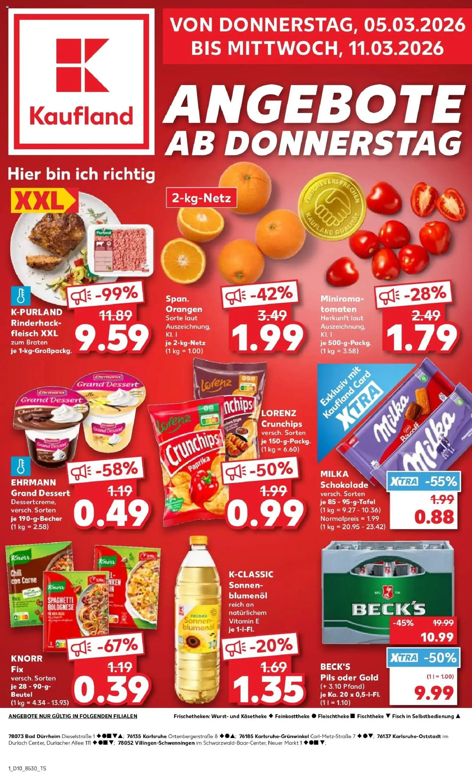 Vorschau von dem Prospekt des Geschäftes Kaufland, gültig ab dem 05.03.2026 - Schokolade, Wurst, Bad, Spaghetti, Milka, Knorr fix, Ehrmann grand dessert, Lorenz crunchips
