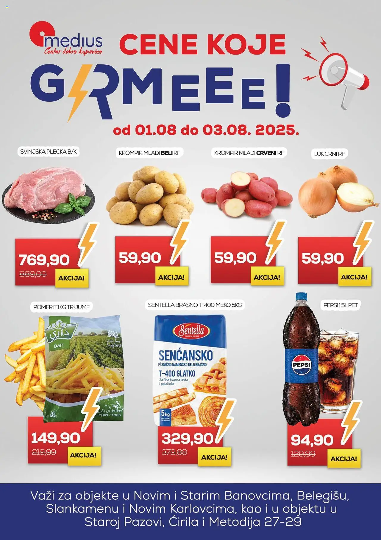 Medius katalog važi od 01.08.2025 - stranica 1 - Palačinke, Krompir, Pomfrit, Pepsi, Luk, Brašno, Svinjska plećka