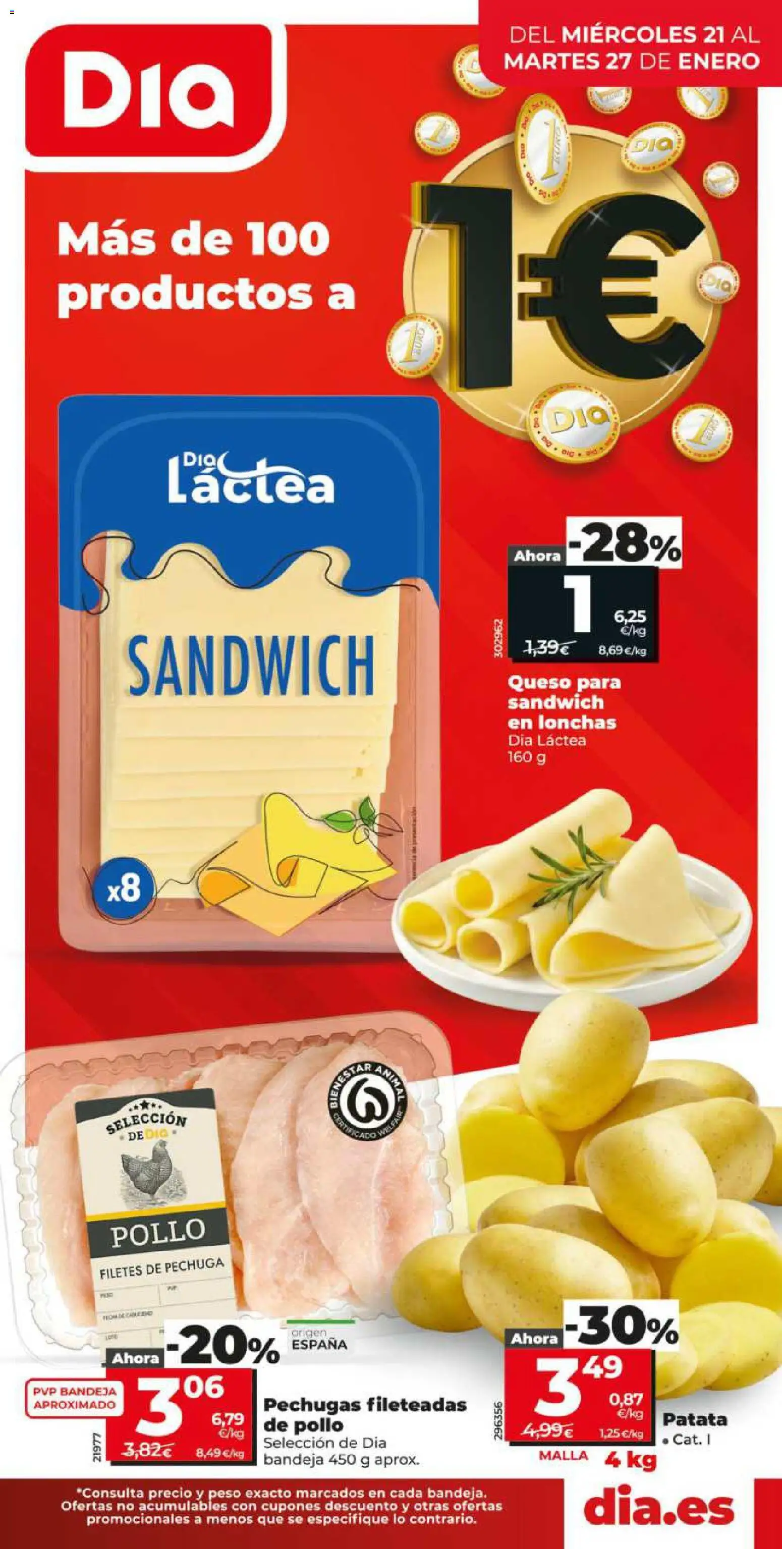 Vista previa del folleto de la tienda Dia válido desde el 21/01/2026 - Queso, Peso, Bandeja, Filetes de pechuga, Pollo