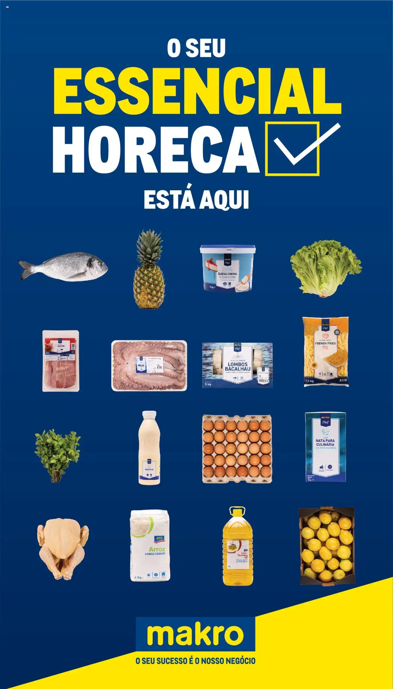Pré-visualização do folheto da loja Makro válida a partir de 01/07/2025 - Bacalhau, Nata, Polvo, Queijo, Cream cheese, Creme, Bacon, Queijo creme