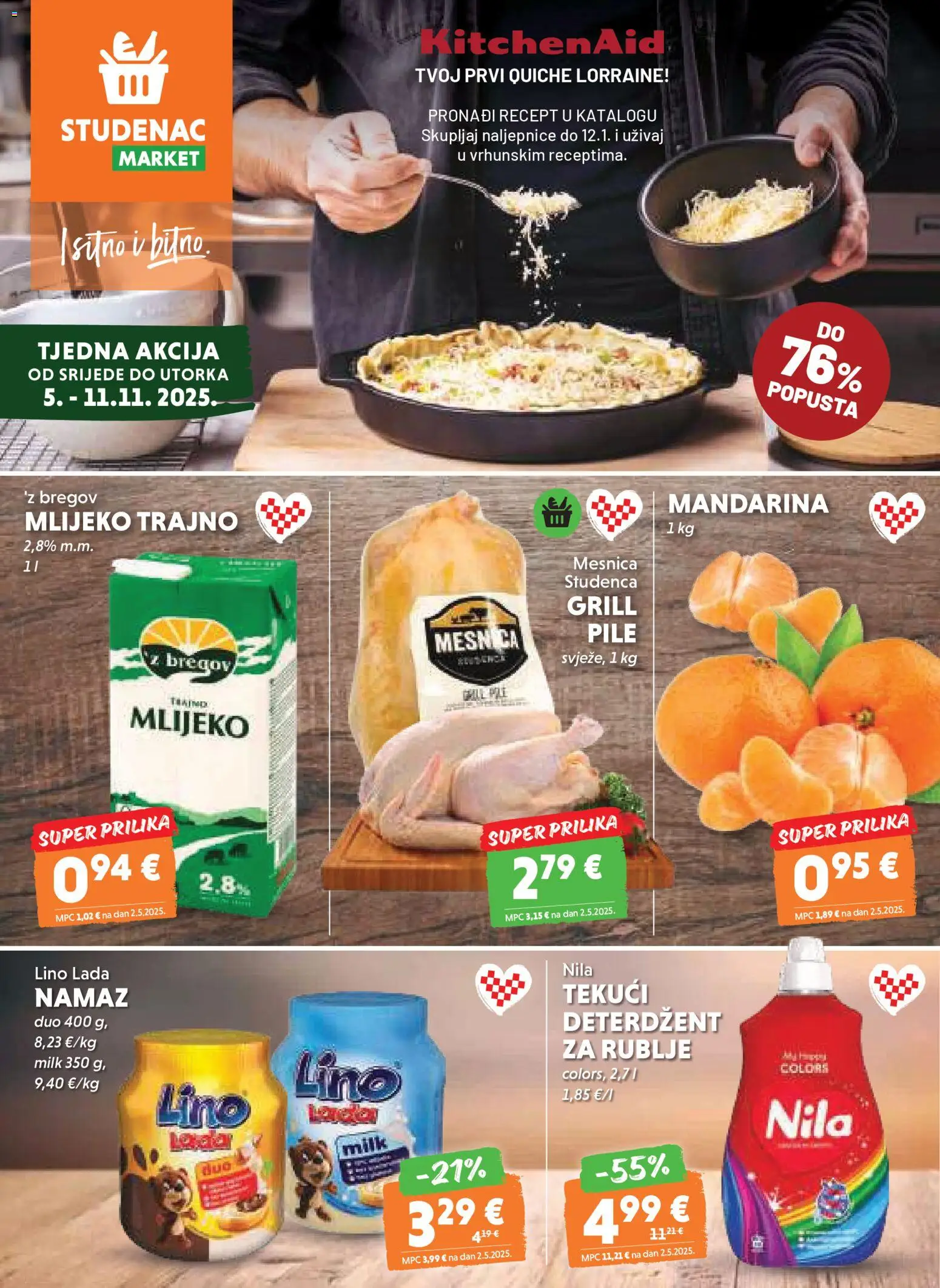 Pregled letka Katalog trgovine Studenac vrijedi od 05.11.2025 - Grill, Mlijeko, Lino Lada, Mandarina, Deterdžent, Lino, Namaz, Nila