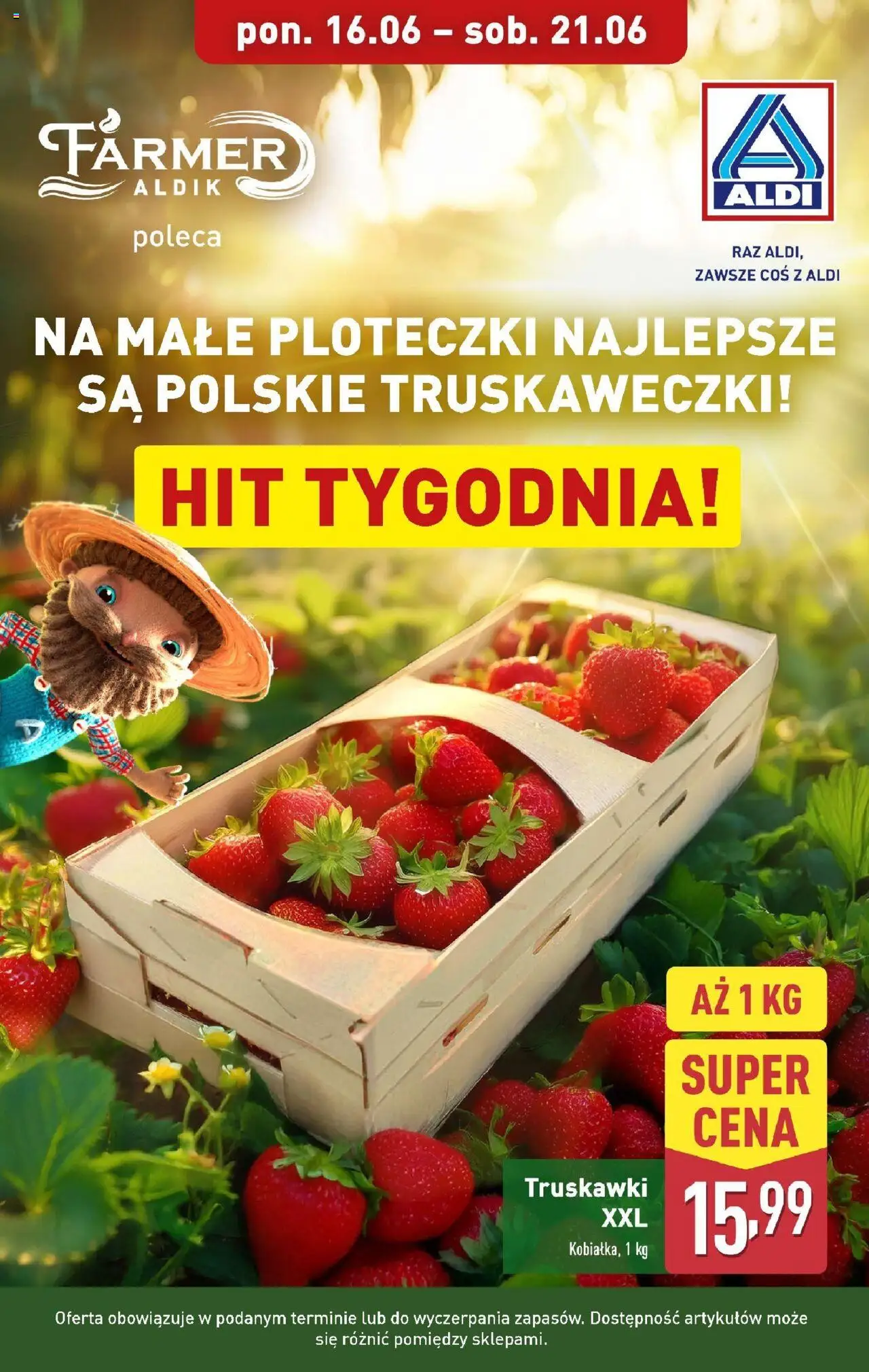 Aldi Promocja truskawki od 16.06.2025 - Nowa Gazetka - Numer strony 1 - Truskawki