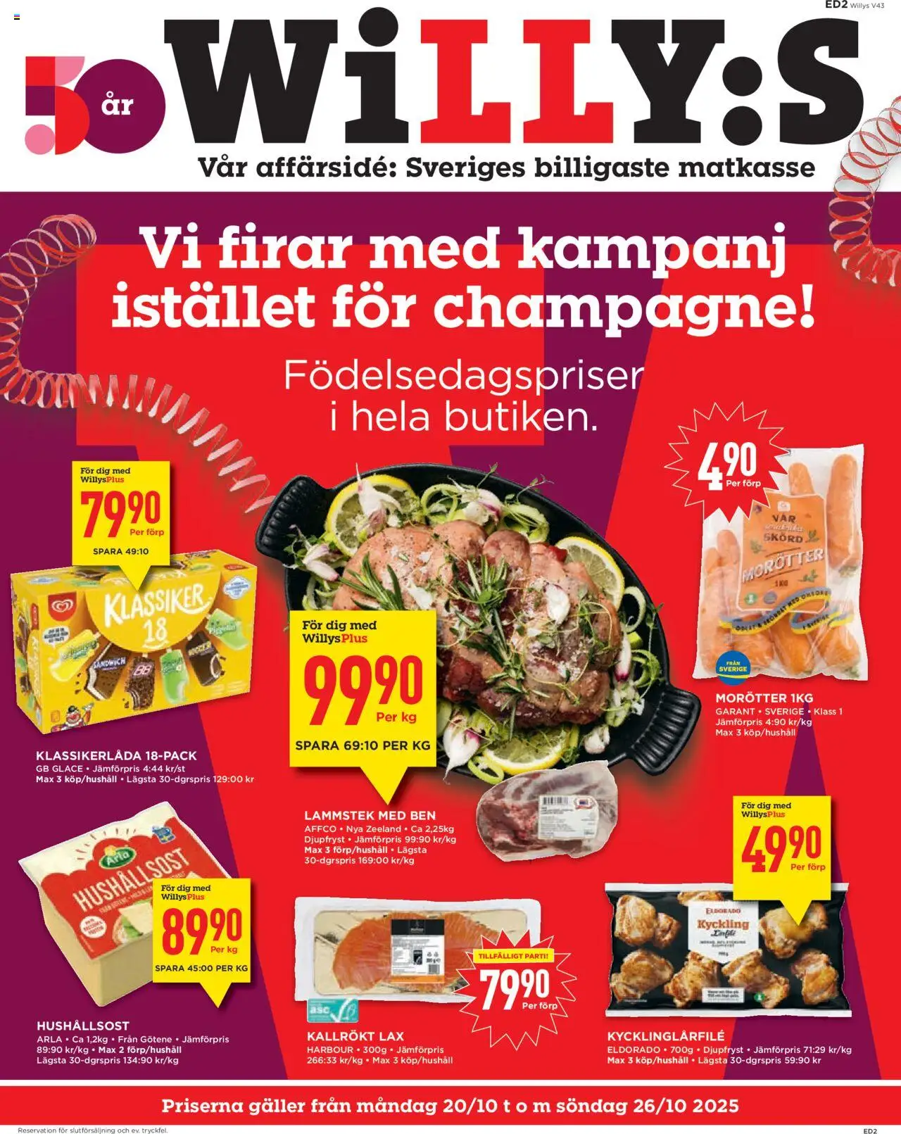 Aktuella reklamblad Willys är giltig 20/10 2025 > Veckans Erbjudanden gäller från 20/10/2025 till 26/10/2025 sidnummer 1