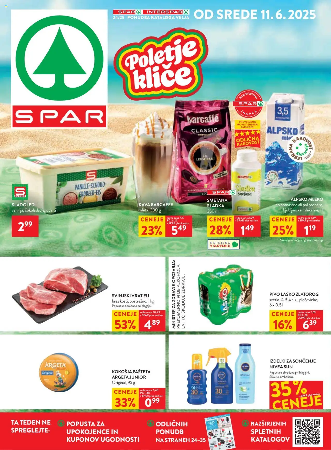 Spar Katalog 24/25 od 11.06.2025 > Aktualna ponudba - stran 1 - Pašteta, Mleko, Kava, Pivo, Smetana, Sladoled