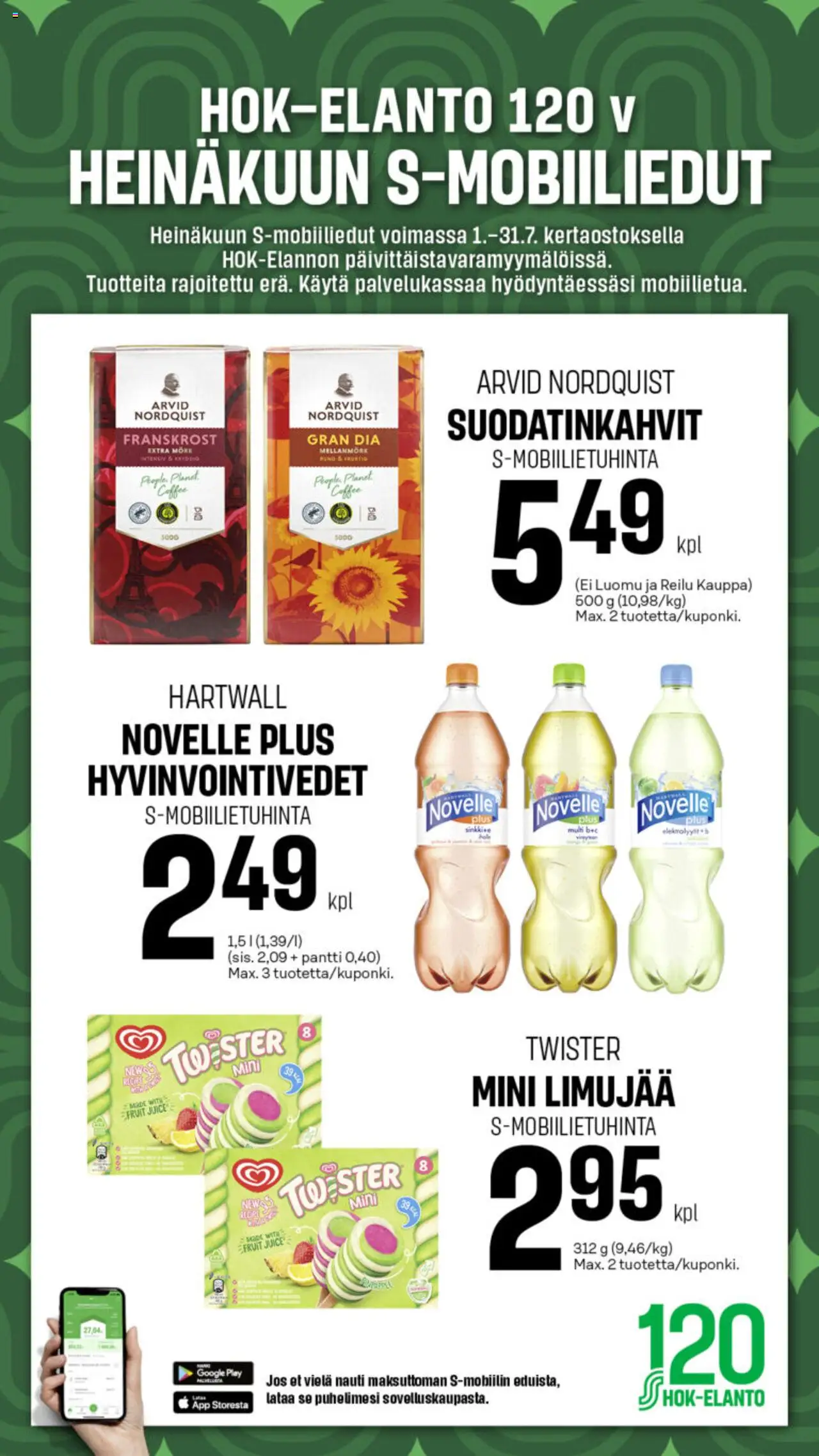 S-market-kaupan Heinäkuun S-mobiiliedut voimassa 01/07/2025 - Sivulla 1