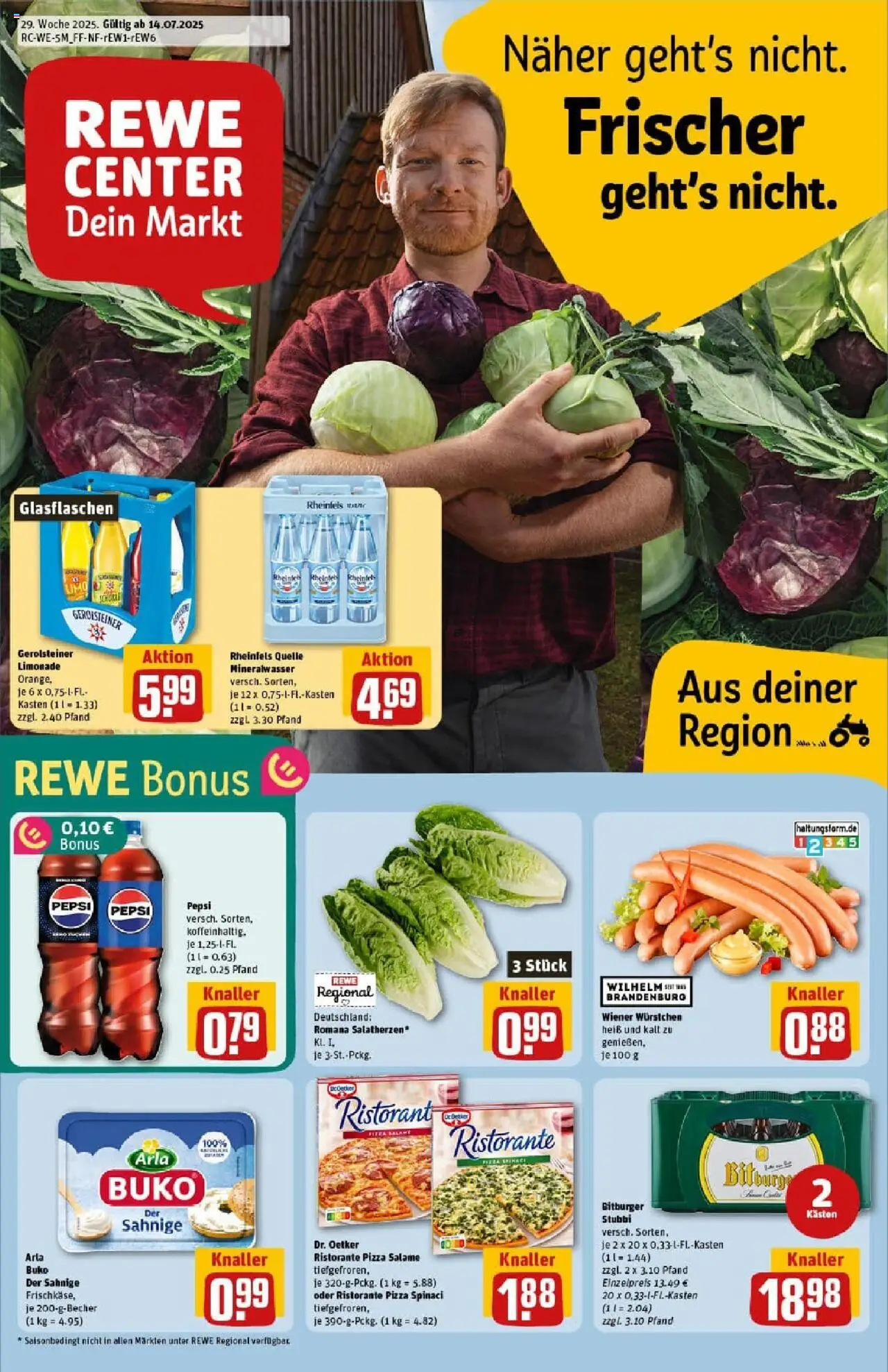REWE Prospekt ab 13.07.2025 nächste Woche - Prospekt Bernkastel / Kues - Pizza, Mineralwasser, Gerolsteiner, Ristorante, Salami, Limonade, Rheinfels quelle, Arla buko