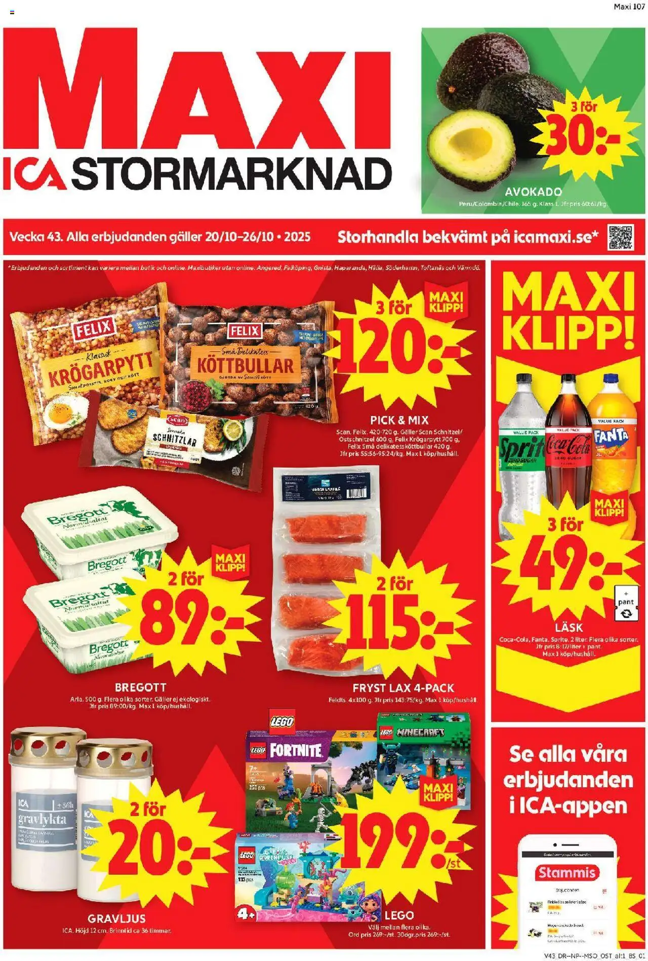 Aktuella reklamblad ICA Maxi är giltig 20/10 2025 > Veckans Erbjudanden gäller från 20/10/2025 till 26/10/2025 sidnummer 1