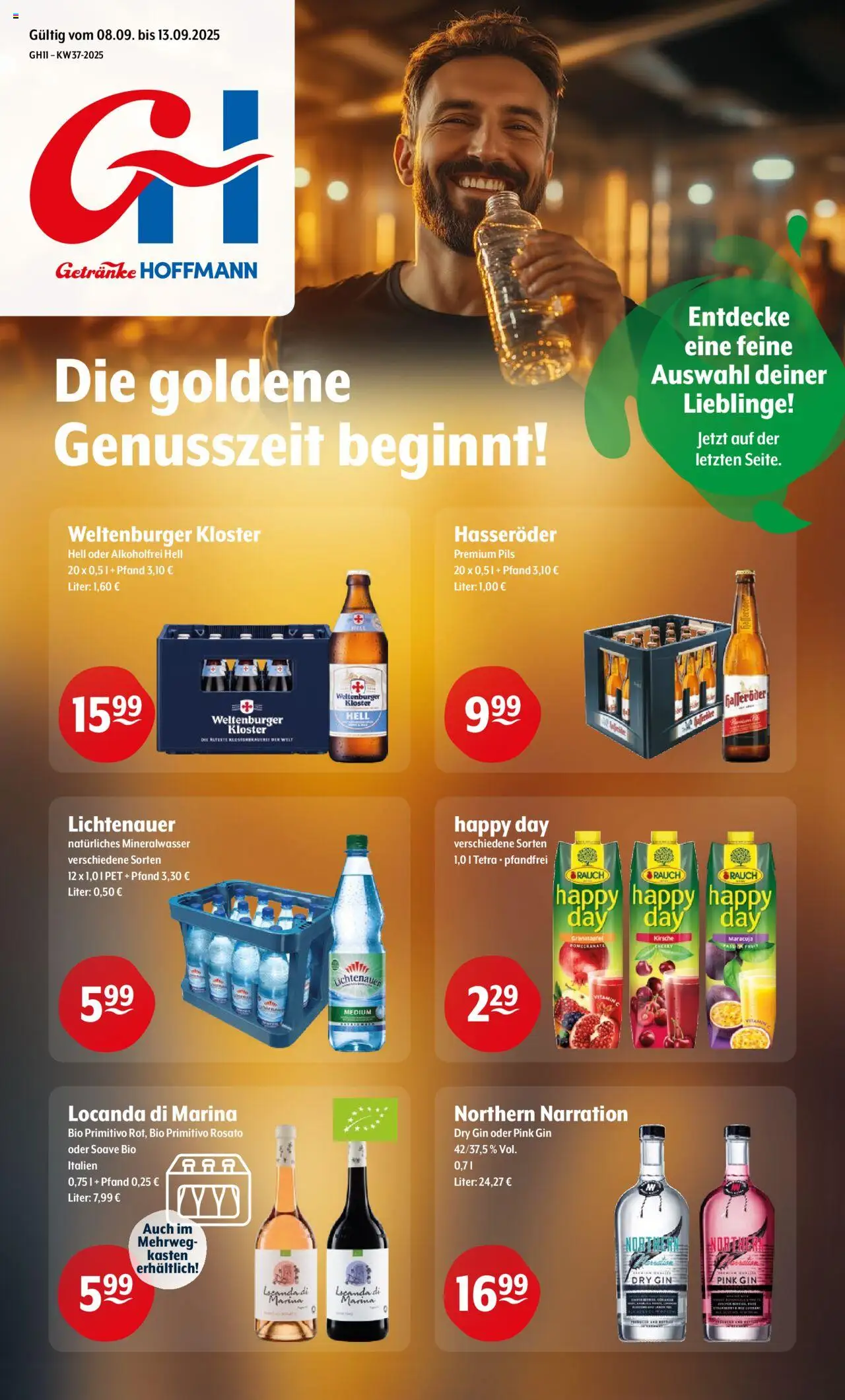 Vorschau von dem Prospekt des Geschäftes Trink und Spare, gültig ab dem 08.09.2025 - Granatapfel, Mineralwasser, Gin, Hasseröder, Pils