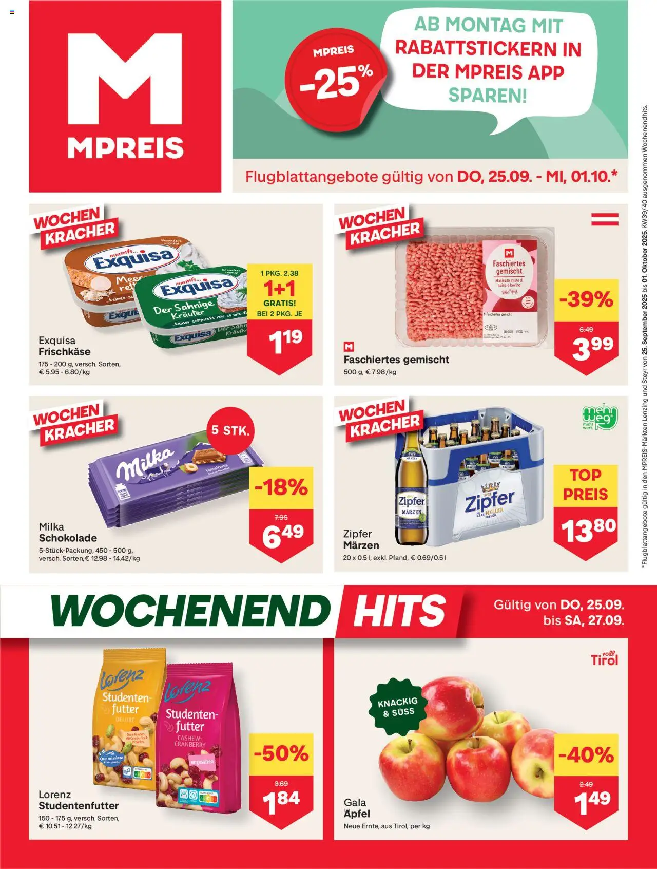  MPREIS Lenzing ab (25.09.2025 - 27.09.2025) - Seite 1 - Schokolade, Äpfel