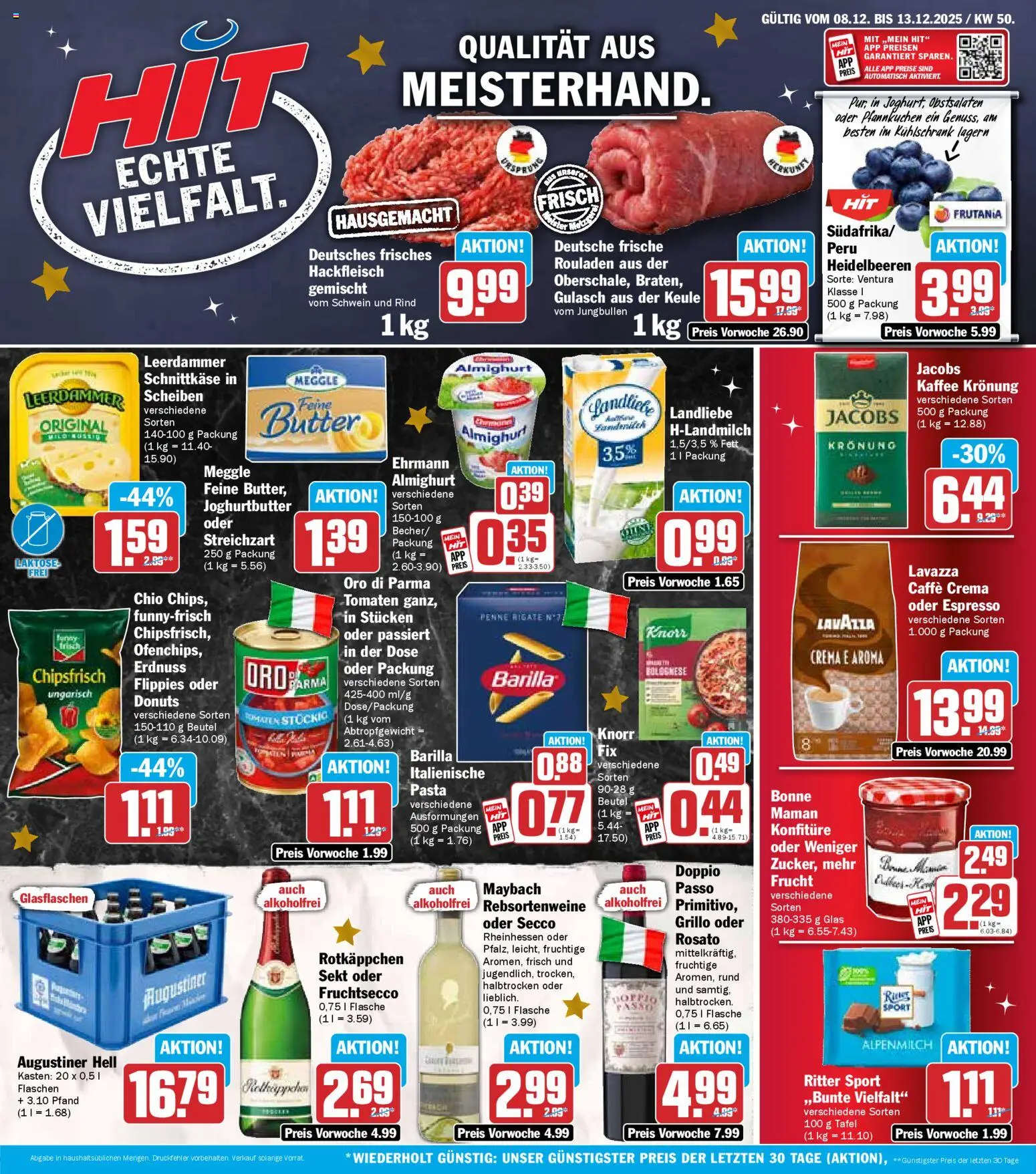 Vorschau von dem Prospekt des Geschäftes HIT, gültig ab dem 08.12.2025 - Kaffee, Kühlschrank, Pfannkuchen, Donuts, Rotkäppchen, Hackfleisch, Lavazza, Fruchtsecco