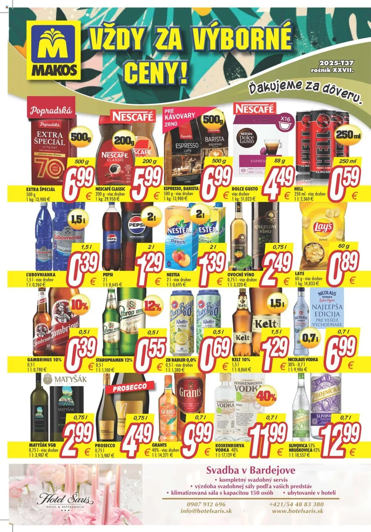 Náhľad Makos letáku platného od 08.09.2025 - Víno, Prosecco, Dolce Gusto, Pepsi, Slivovica, Staropramen, Barista, Hruškovica