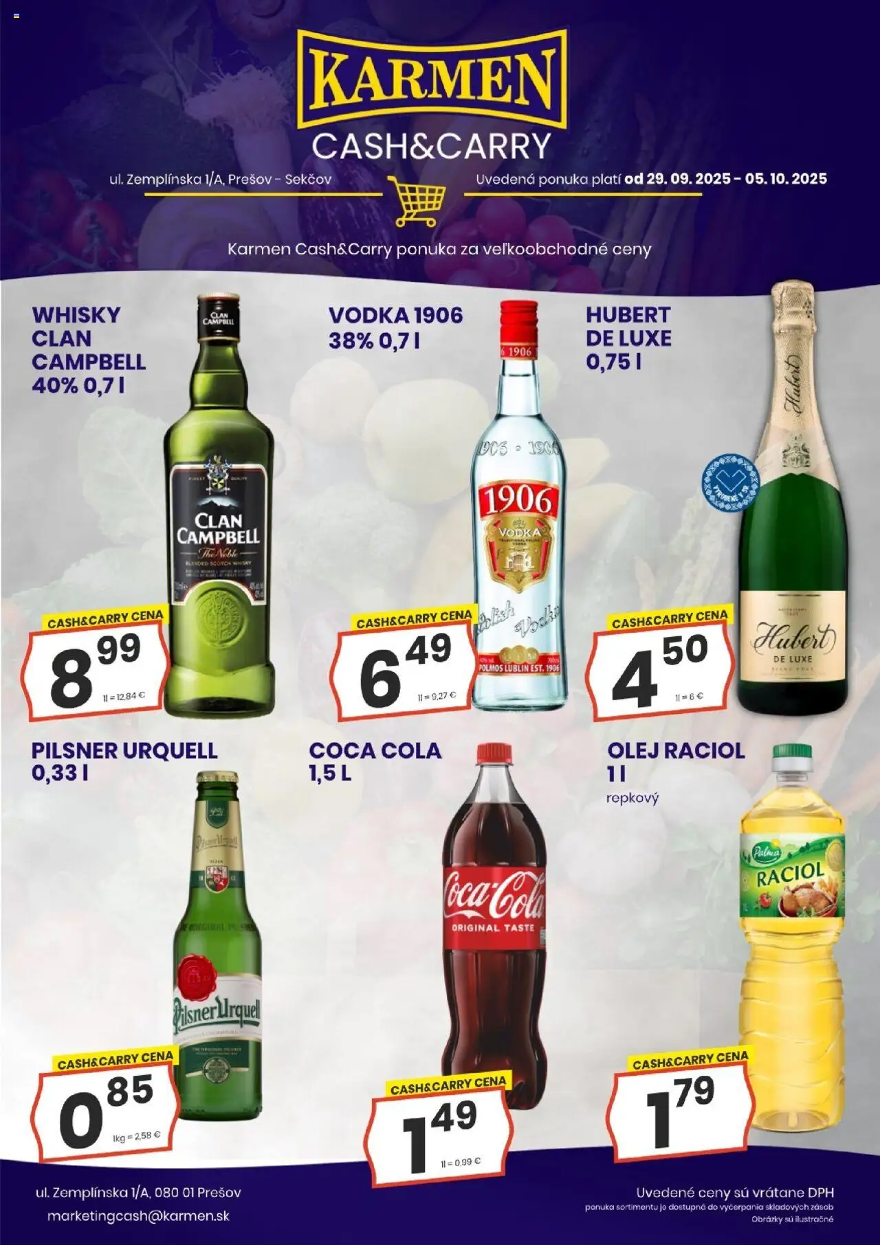 KARMEN CBA Leták (29.09. - 05.10.2025) - Akčná ponuka - Pilsner Urquell, Vodka, Coca cola, Olej, Whisky, Cola