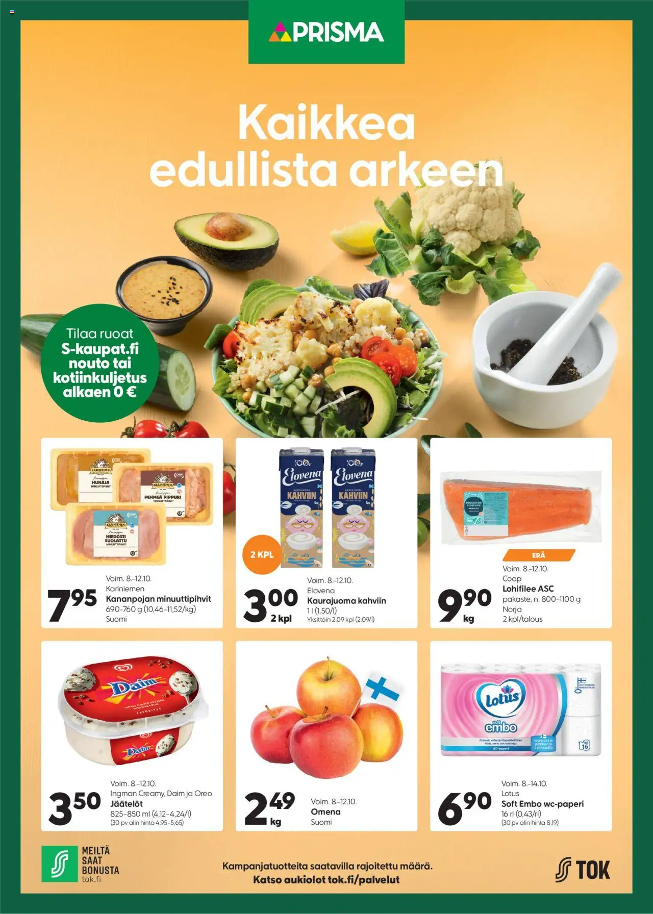 Prisma-kaupan Tarjoukset - Kaikkea edullista arkeen voimassa 08/10/2025 - Sivulla 1 - Lotus, Hunaja, Oreo, Kaurajuoma, Pippuri, Wc-paperi