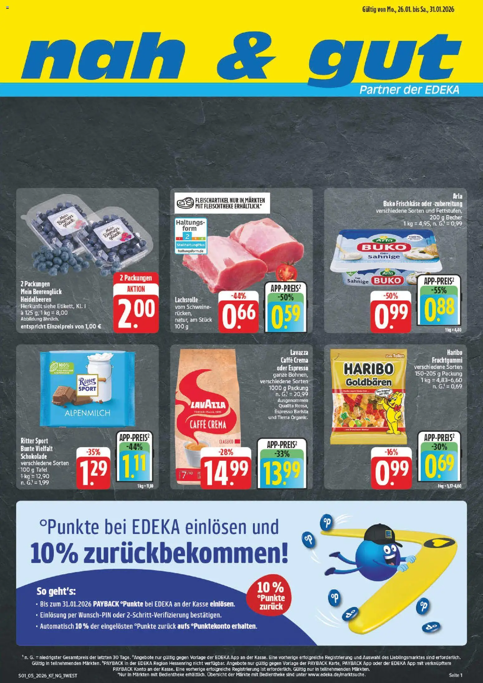 Vorschau von dem Prospekt des Geschäftes nah & gut, gültig ab dem 26.01.2026 - Schokolade, Haribo, Ritter sport, Heidelbeeren, Lavazza, Frischkase