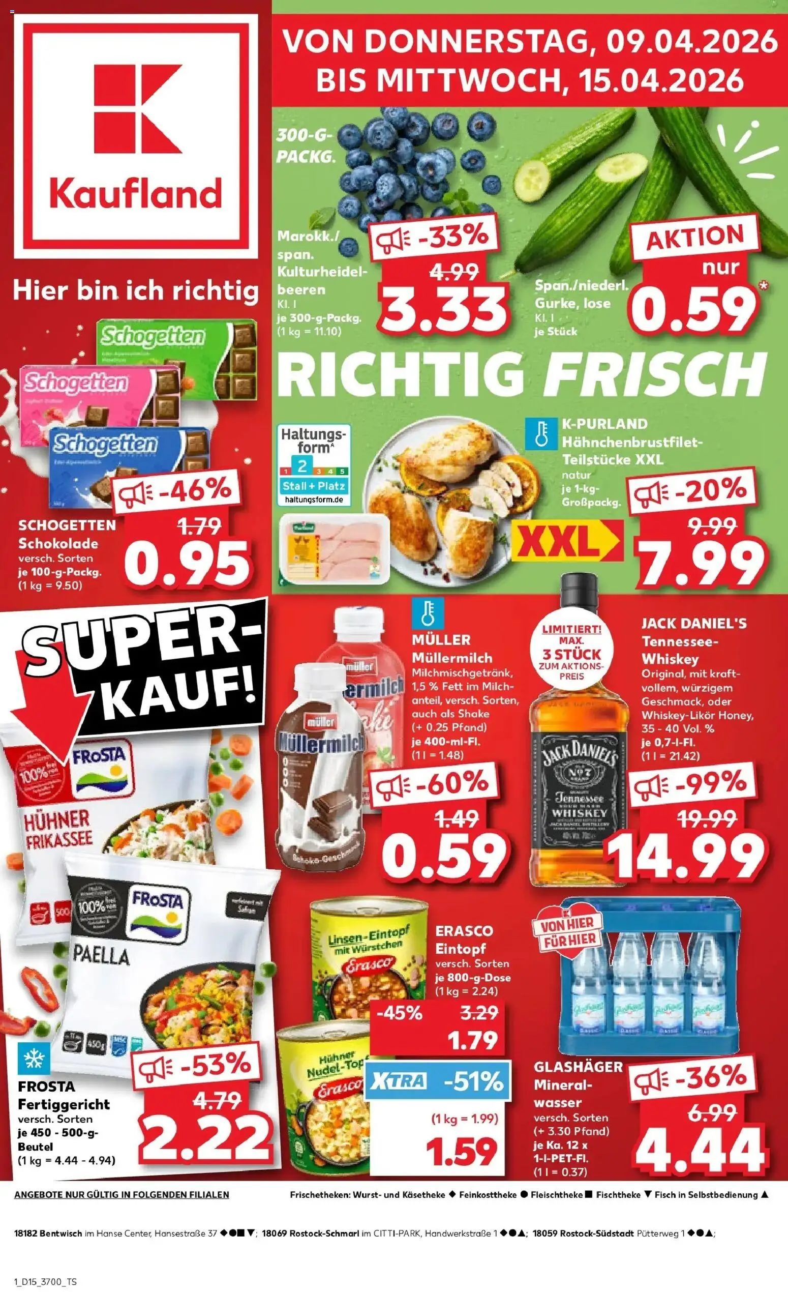 Vorschau von dem Prospekt des Geschäftes Kaufland, gültig ab dem 08.04.2026 - Schokolade, Fisch, Whiskey, Müllermilch, Schogetten, Jack Daniel's, Erasco, Muller mullermilch