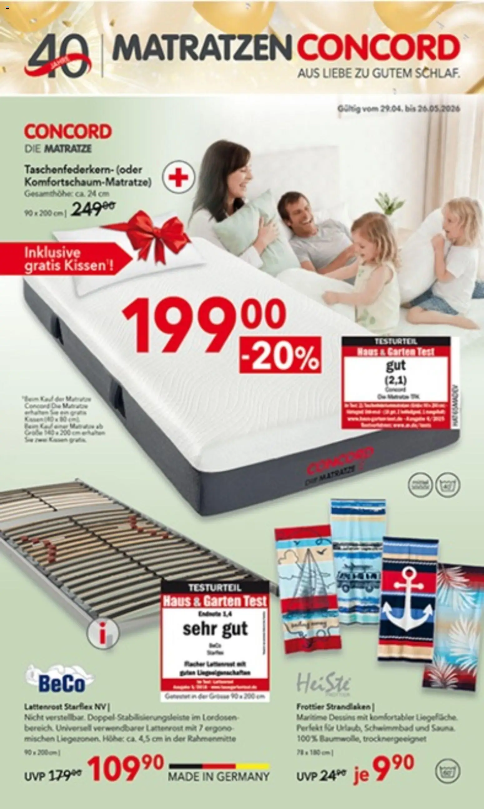 Vorschau von dem Prospekt des Geschäftes Matratzen Concord, gültig ab dem 29.04.2026 - Matratze, Lattenrost