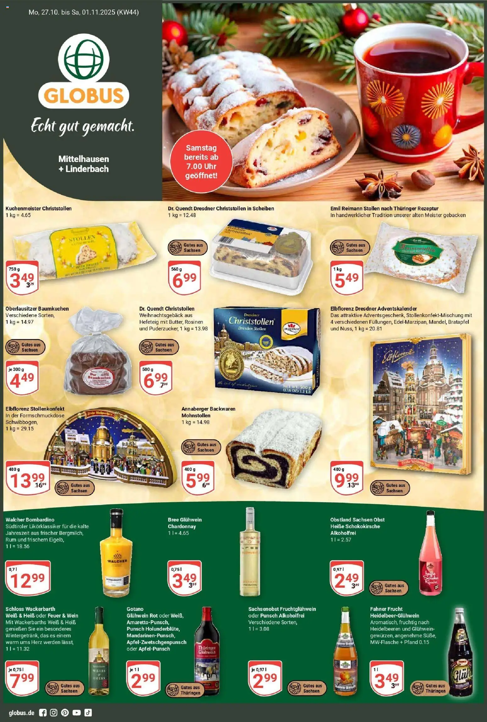 Vorschau von dem Prospekt des Geschäftes Globus, gültig ab dem 26.10.2025 - Uhr, Wein, Heidelbeeren, Obst, Rum, Rosinen, Bree