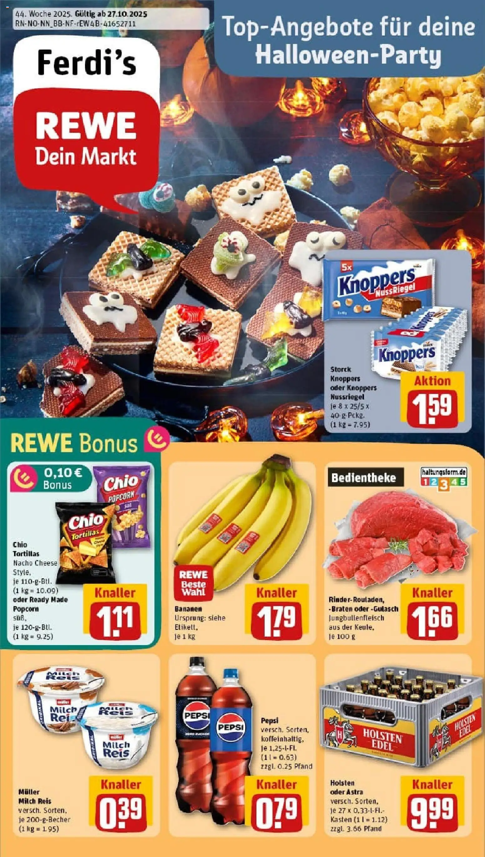 REWE Prospekt ab 26.10.2025 nächste Woche - Prospekt Bleckede - Gulasch, Tortillas, Milch, Reis, Astra, Pudding, Knoppers, Chio tortillas