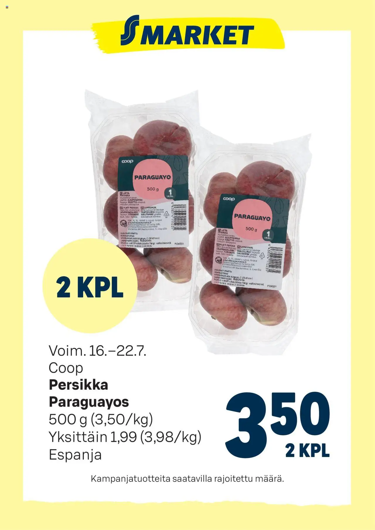 S-market-kaupan Tarjoukset persikka voimassa 16/07/2025 - Sivulla 1