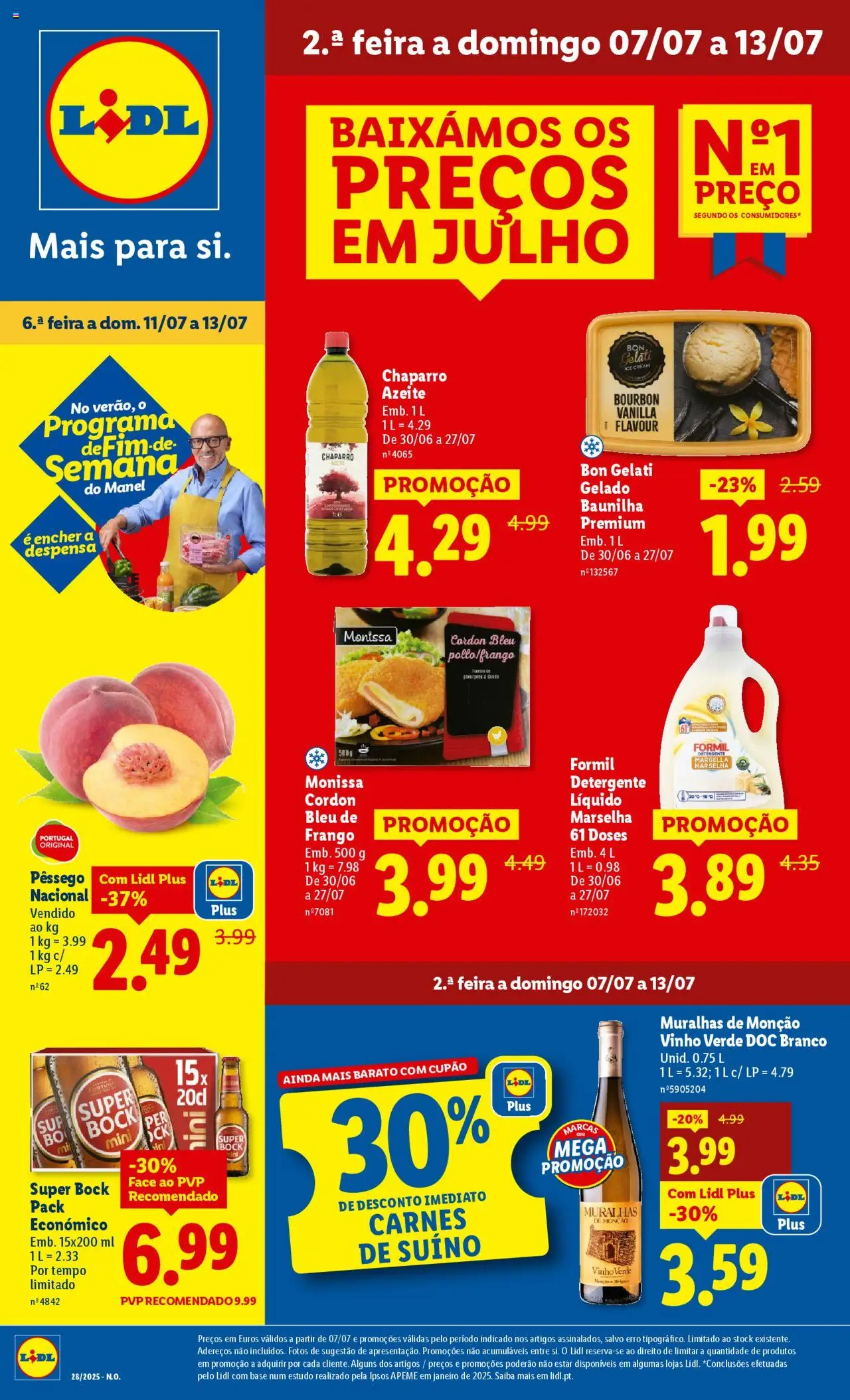 Lidl Folheto de 07/07/2025 - catálogo esta semana - página 1 - Azeite, Vinho, Gelado, Frango, Super bock, Base, Detergente, Baunilha