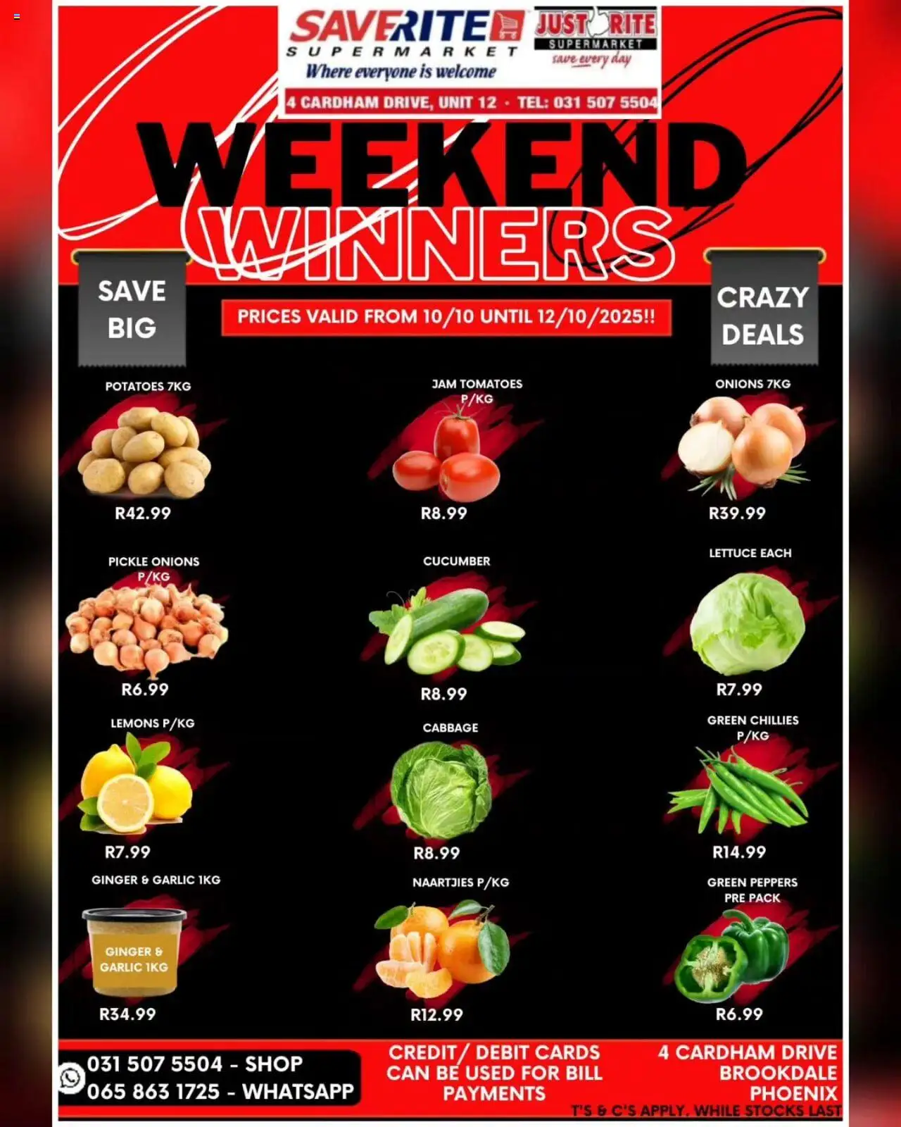 Saverite Weekend Winners Vegetables from 10/10 - 12/10/2025 > Promotions