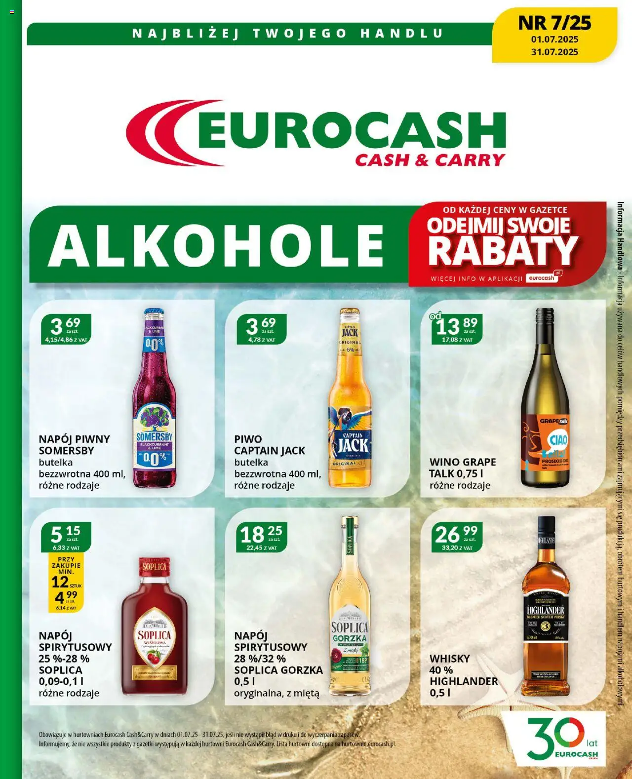 Eurocash Katalog Alkoholowy C&C od 01.07.2025 - Nowa Gazetka - Numer strony 1 - Wino, Piwo, Whisky, Mięta, Somersby, Prosecco, Scotch whisky, Soplica
