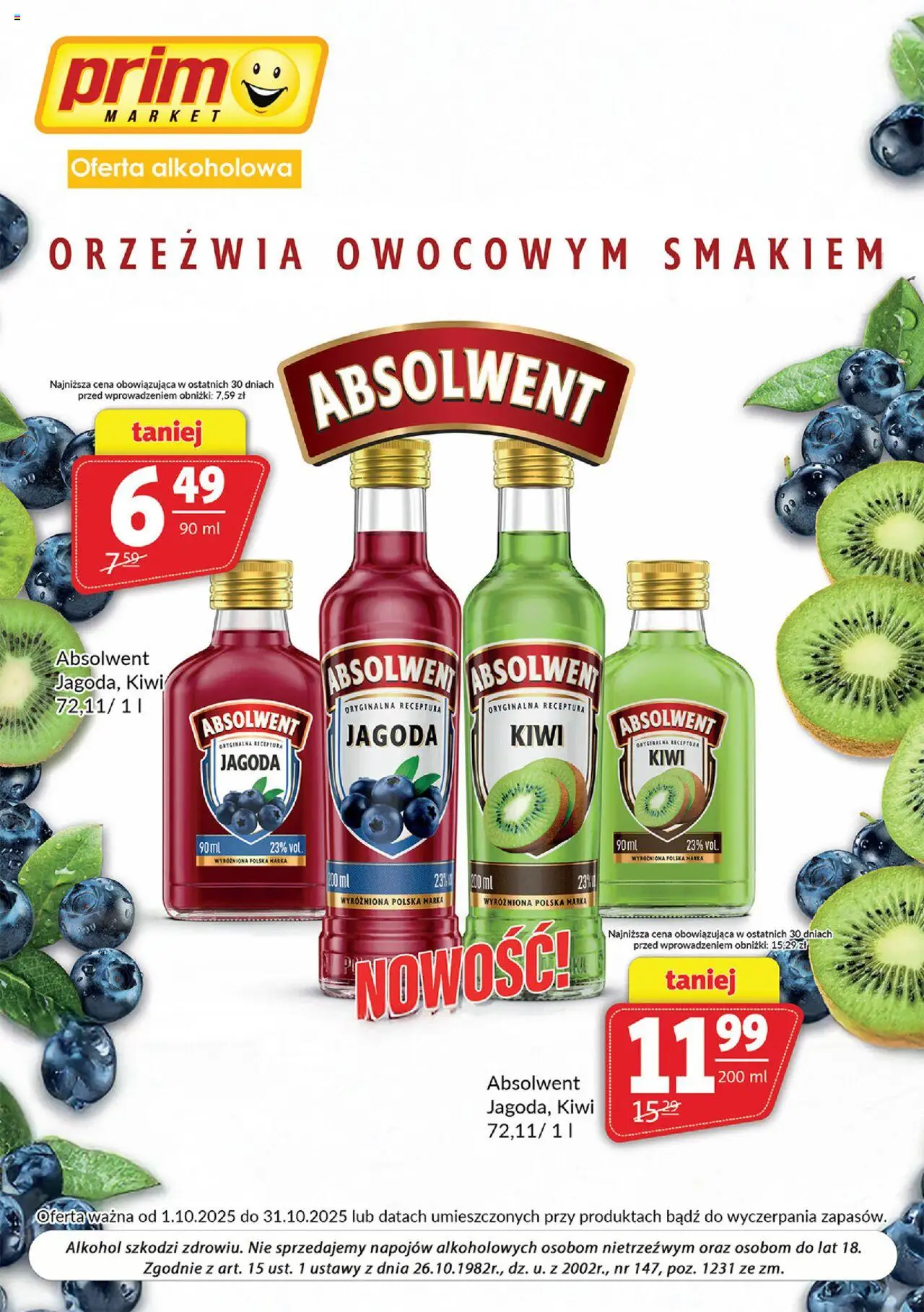 Prim Market Oferta alkoholowa od 01.10.2025 - Nowa Gazetka - Numer strony 1 - Kiwi, Alkohol