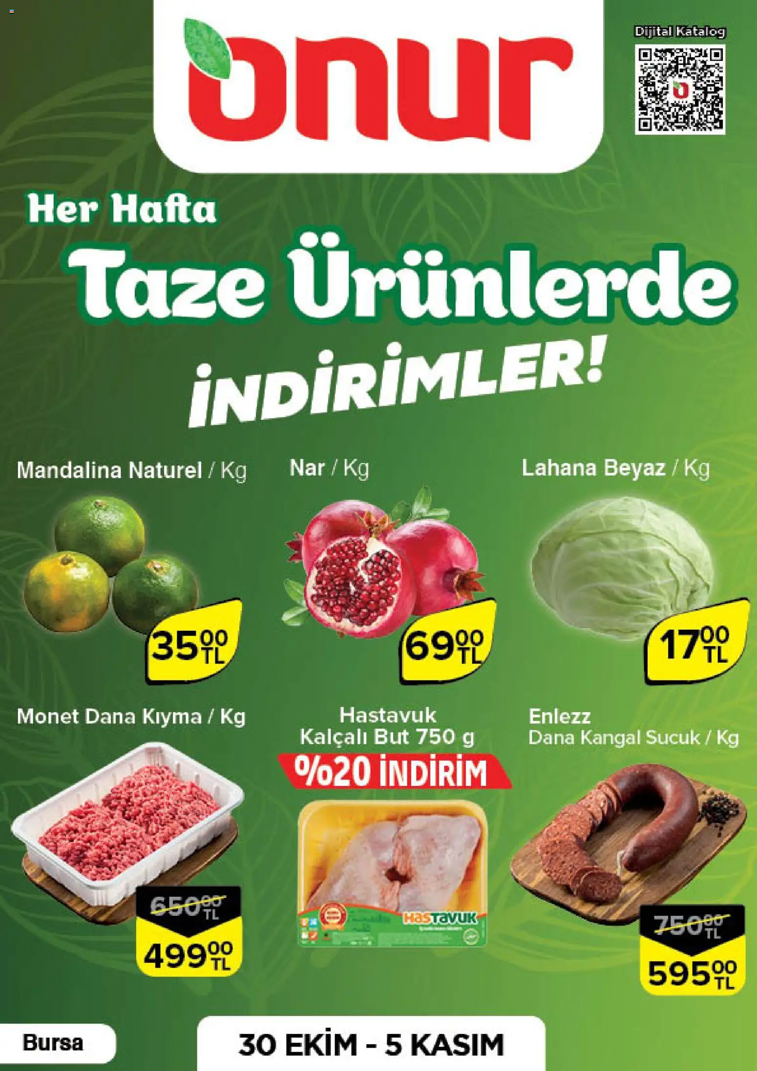 Onur Market Taze Ürünlerde İndirimler - Bursa 30.10.2025 - Broşürünün önizlemesi