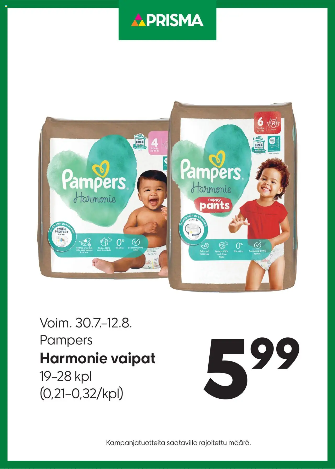 Prisma-kaupan Tarjoukset Pampers voimassa 30/07/2025 - Sivulla 1