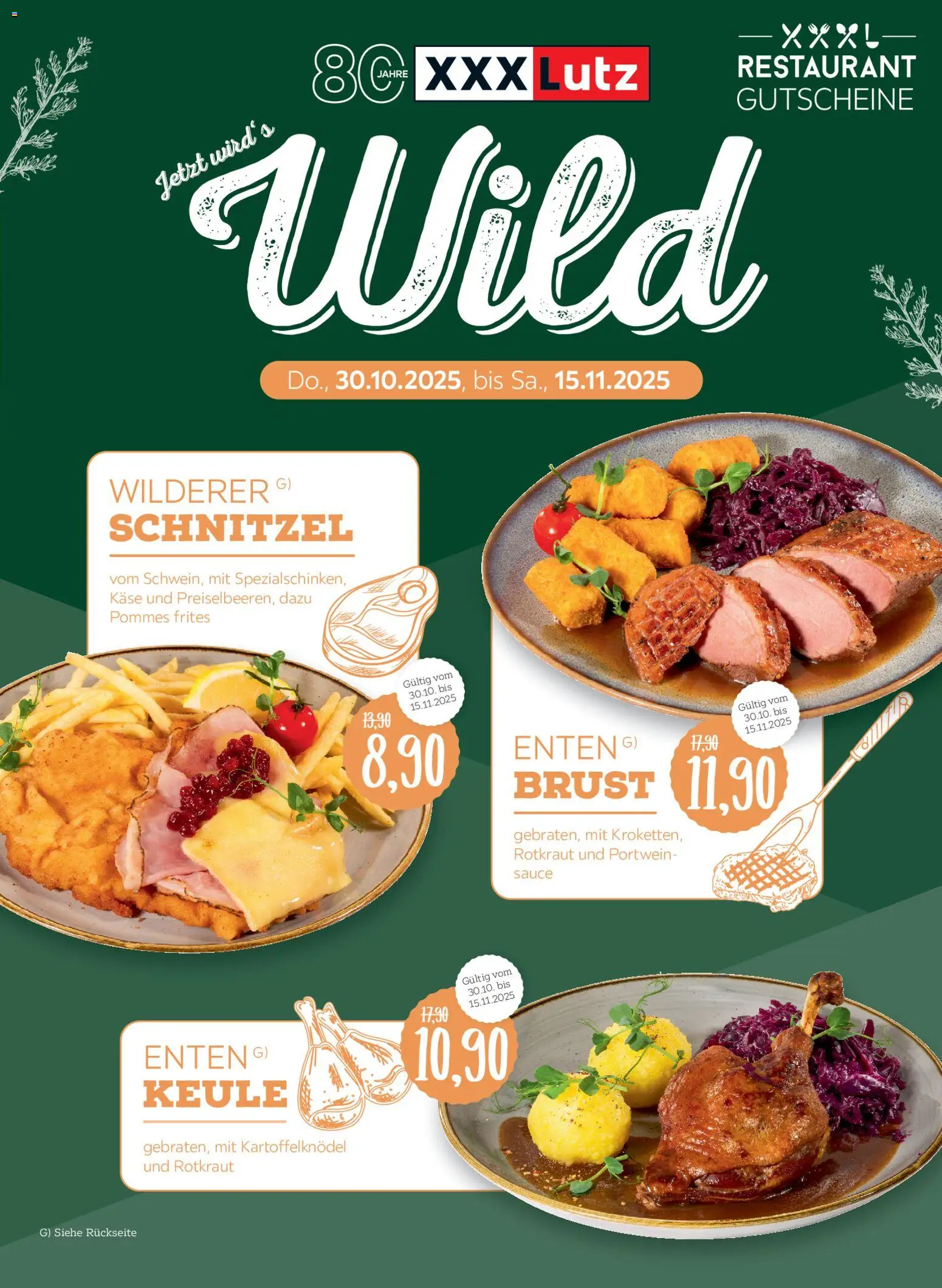 XXXL Lutz Restaurantgutscheine (vom 26.10.2025 - 16.11.2025) - Schnitzel, Käse, Pommes, Pommes frites