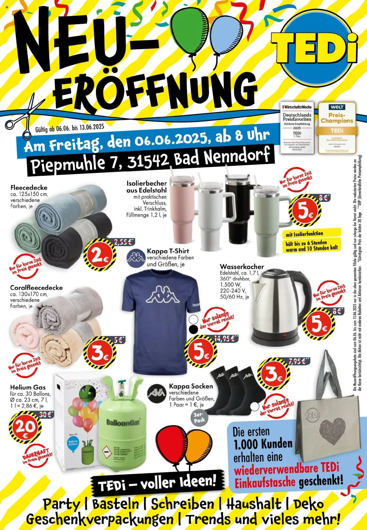 TEDi TEDi Neueröffnung in Bad Nenndorf (vom 06.06.2025 - 13.06.2025) - Uhr, Wasserkocher, Bad, Socken
